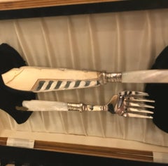 Silver Plate and Mother-of-Pearl Fish Set with Box
