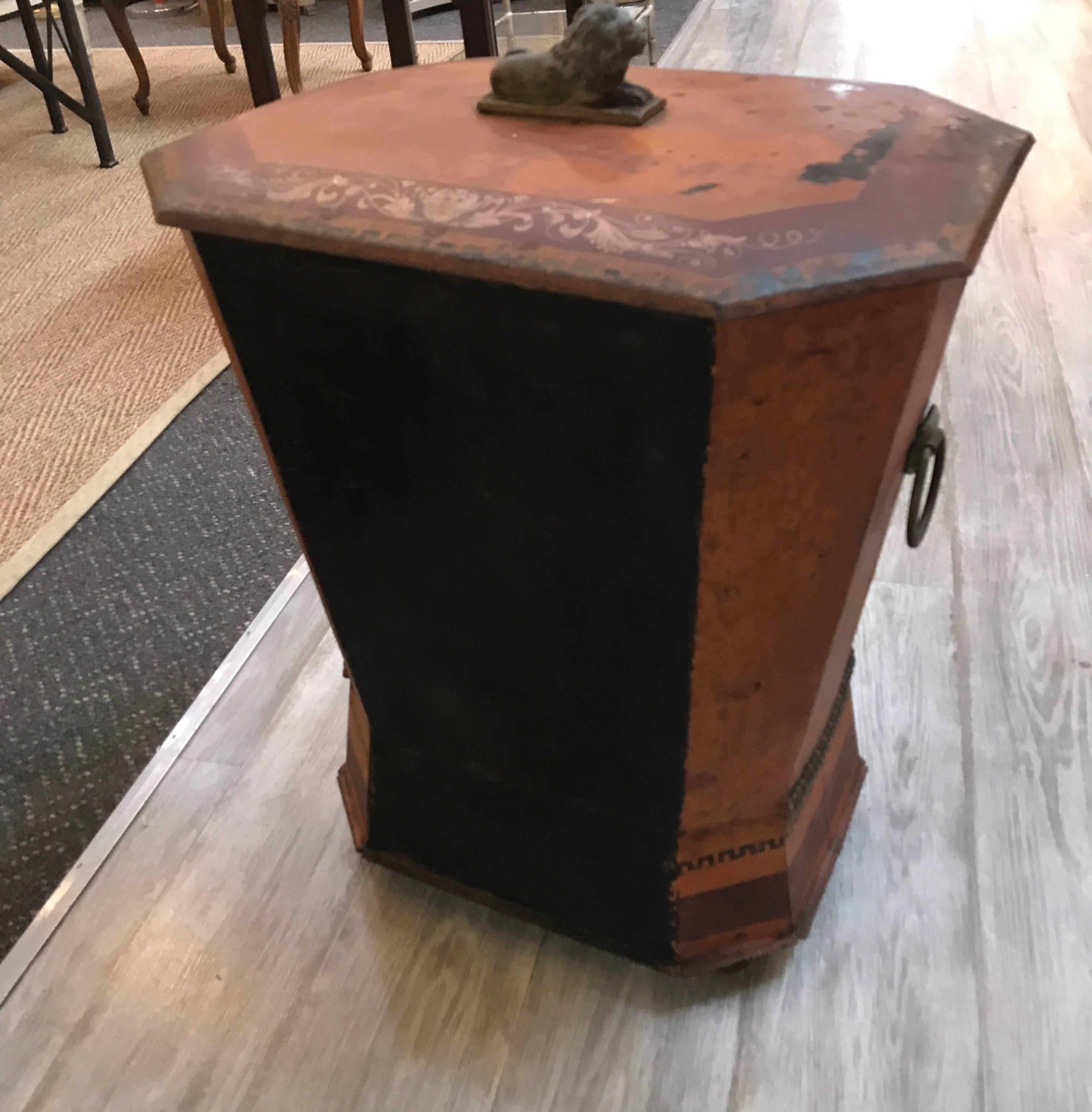 19th Century English Coal Scuttle Tinder Box In Good Condition In Lambertville, NJ