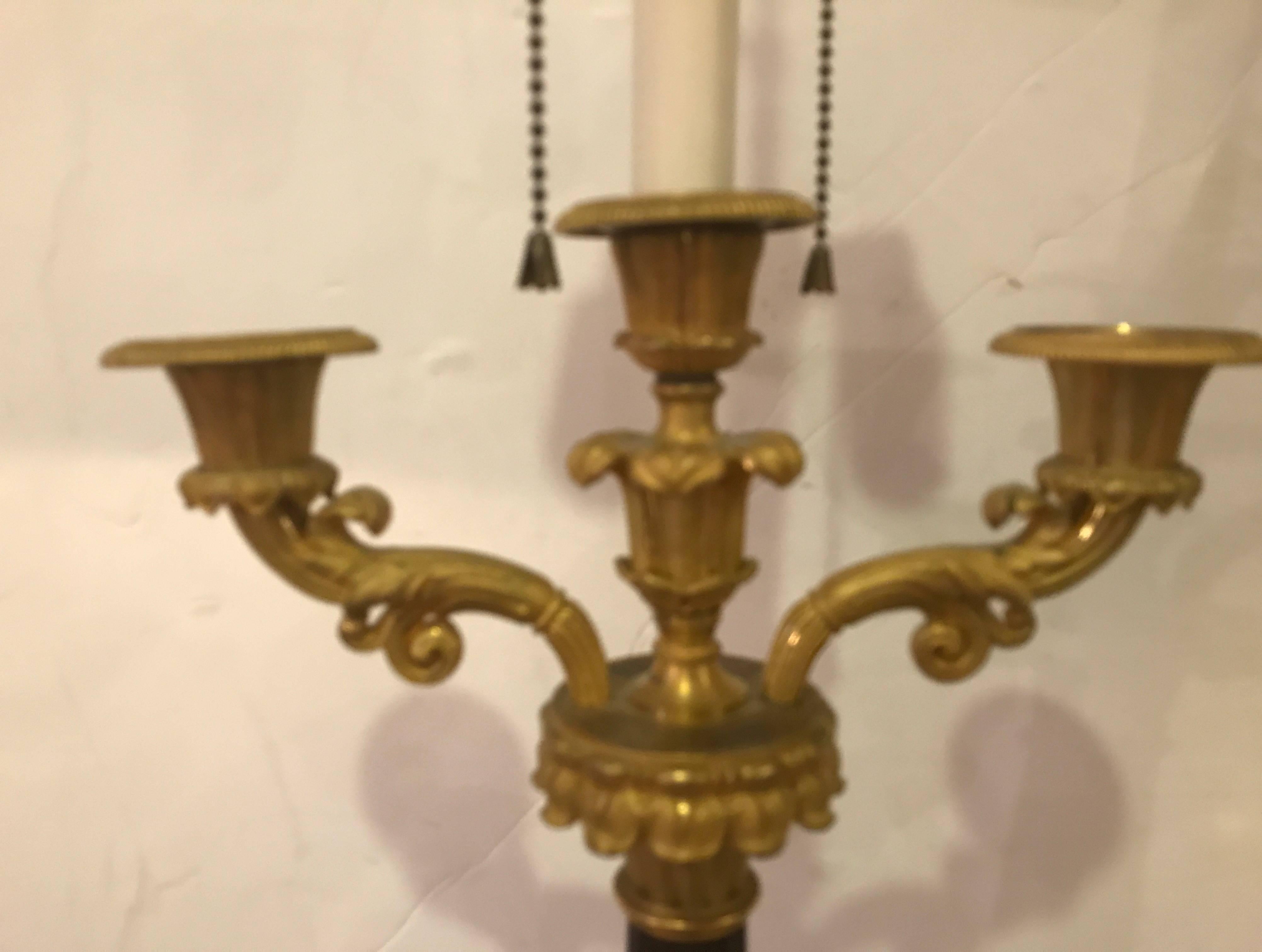 Late 19th Century 19th Century Pair of Charles X Ormolu and Bronze Candelabra Lamps