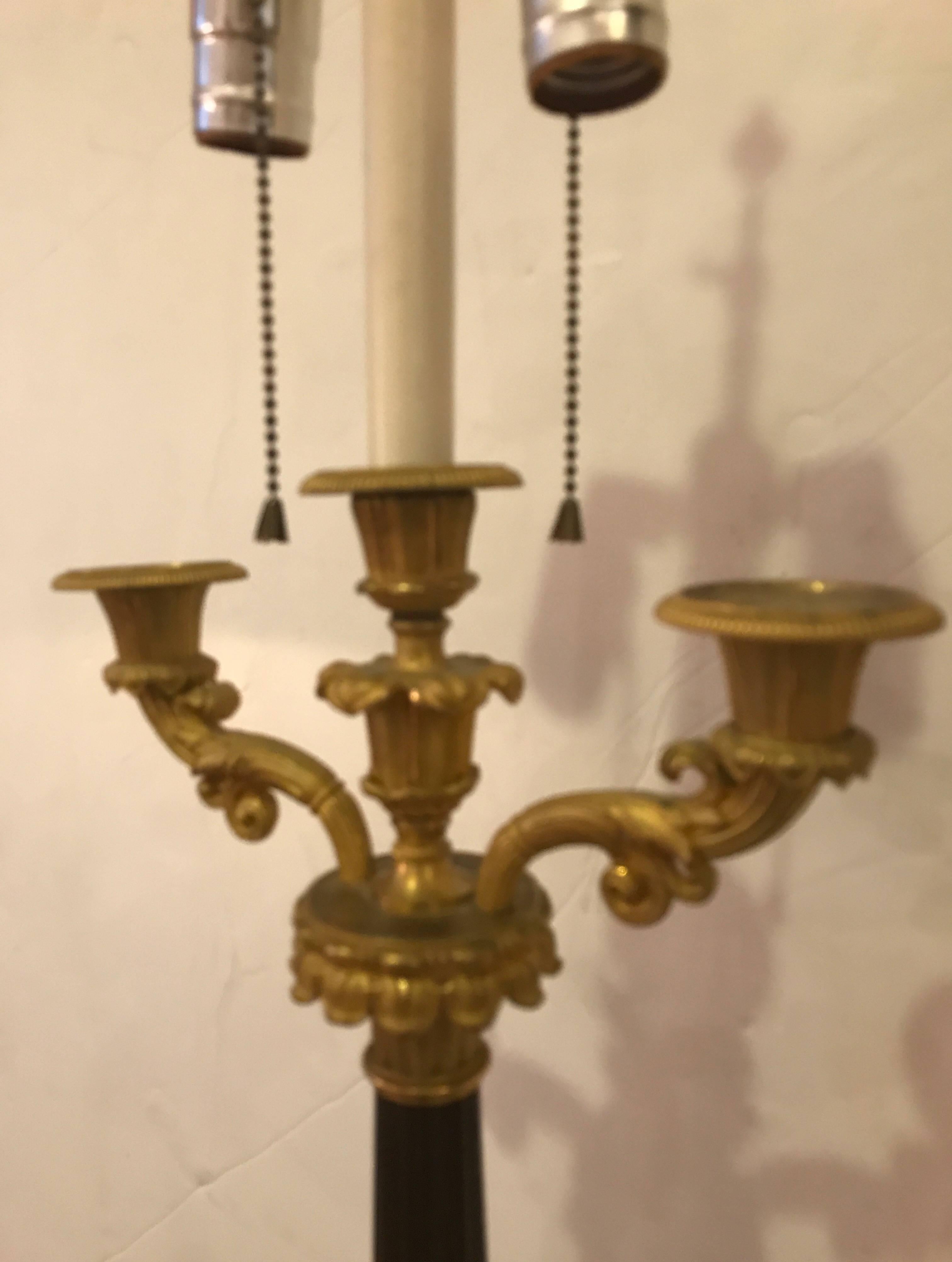 19th Century Pair of Charles X Ormolu and Bronze Candelabra Lamps 1
