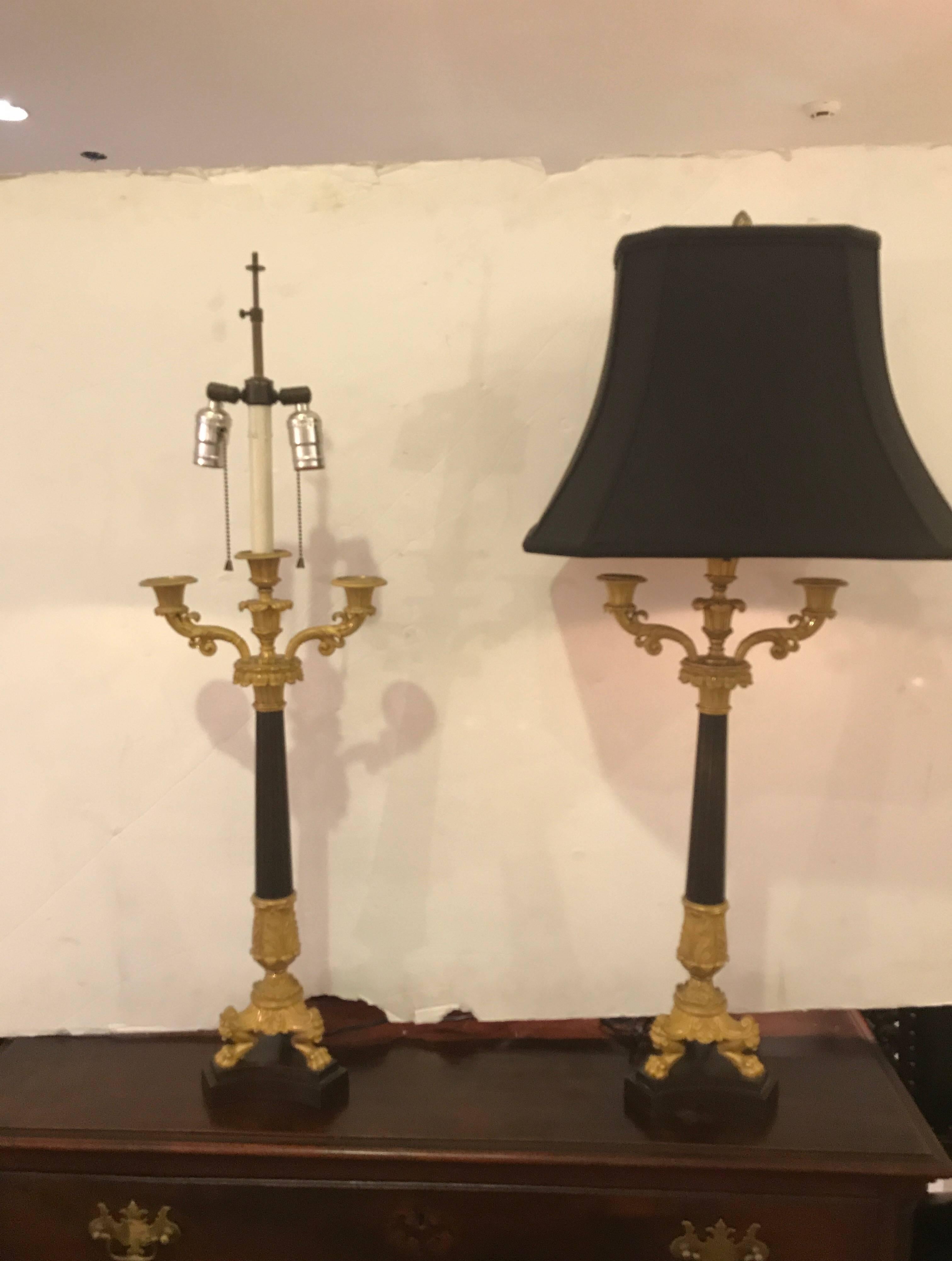 19th Century Pair of Charles X Ormolu and Bronze Candelabra Lamps 2