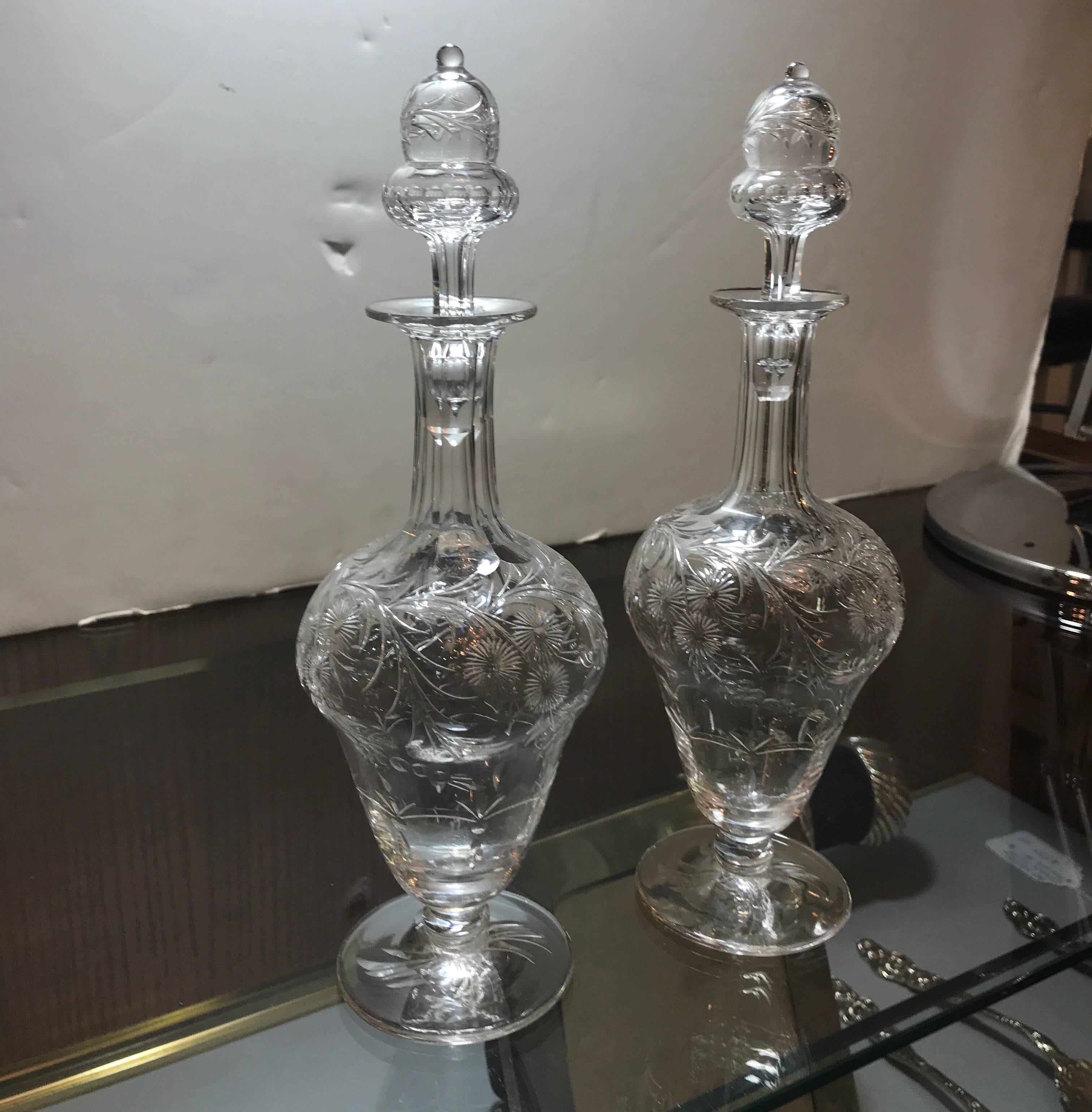 Late 19th Century Pair of 19th Century Hawkes Small Decanters