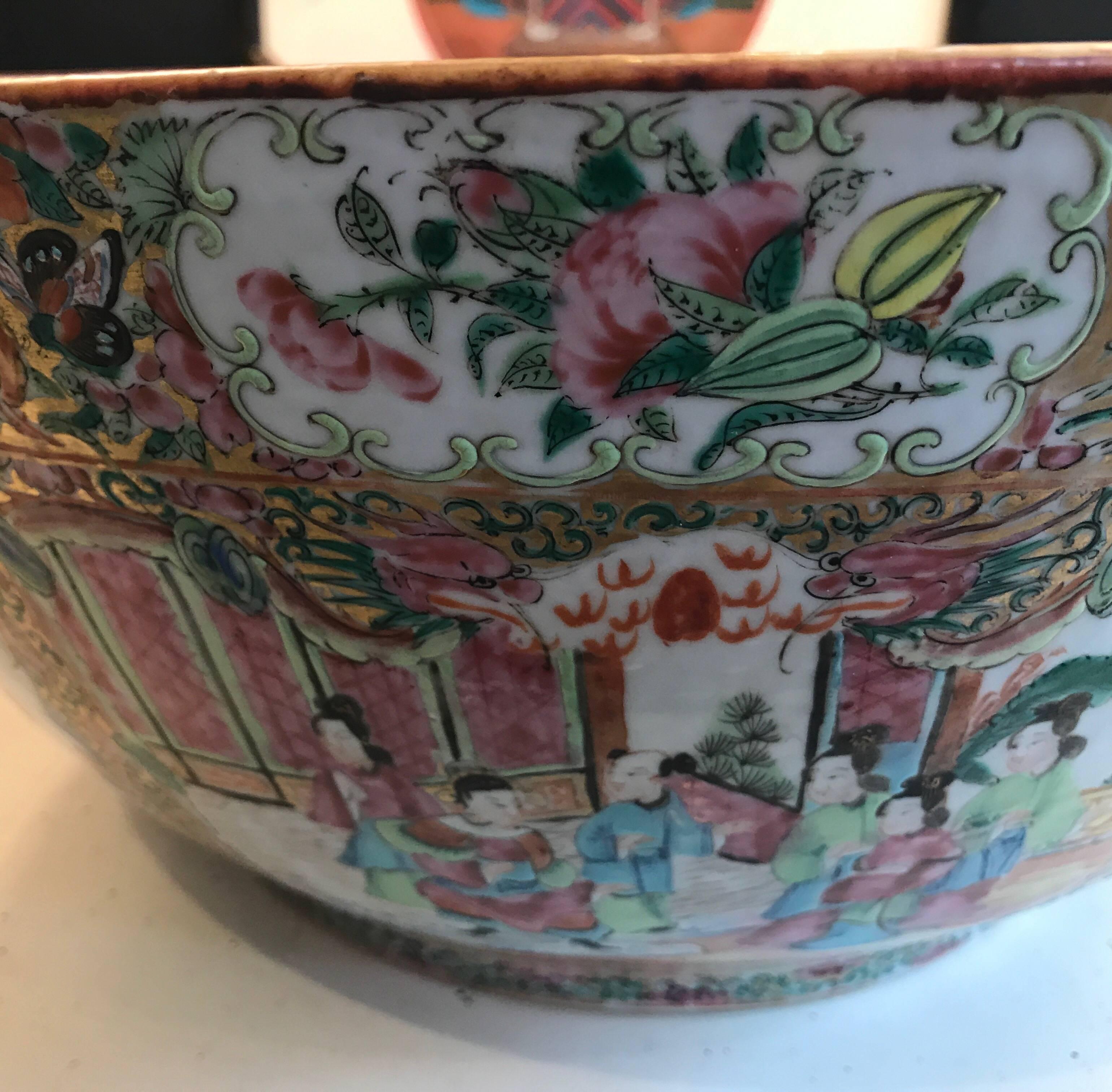 19th Century Chinese Export Rose Medallion Punch Bowl 4