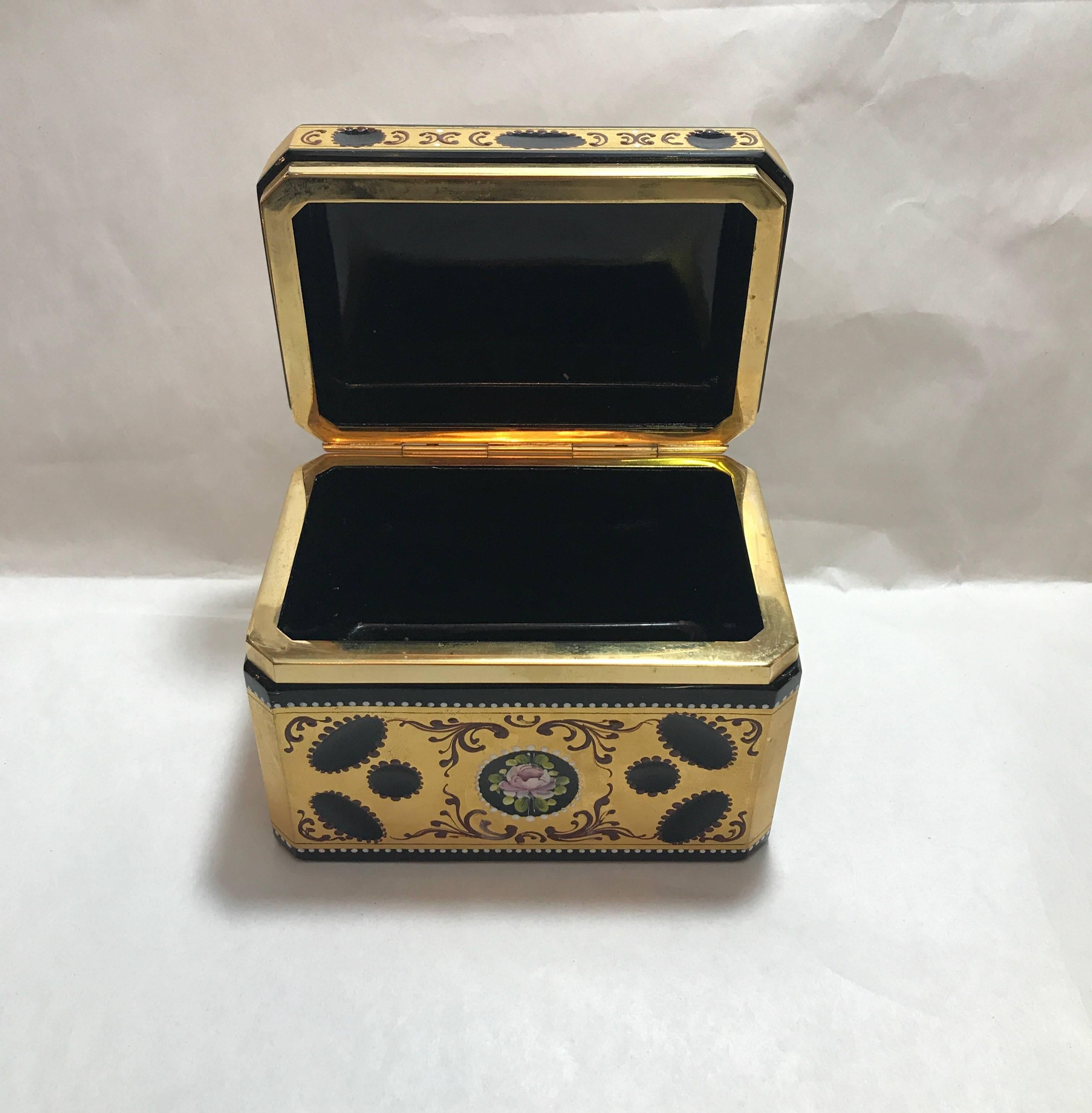 Gilt Antique 19th Century Gold Encrusted and Hand Enameled Hinged Glass Table Box