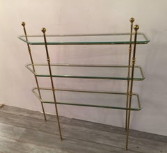 Mid-Century Modern Brass and Glass Etagere Console