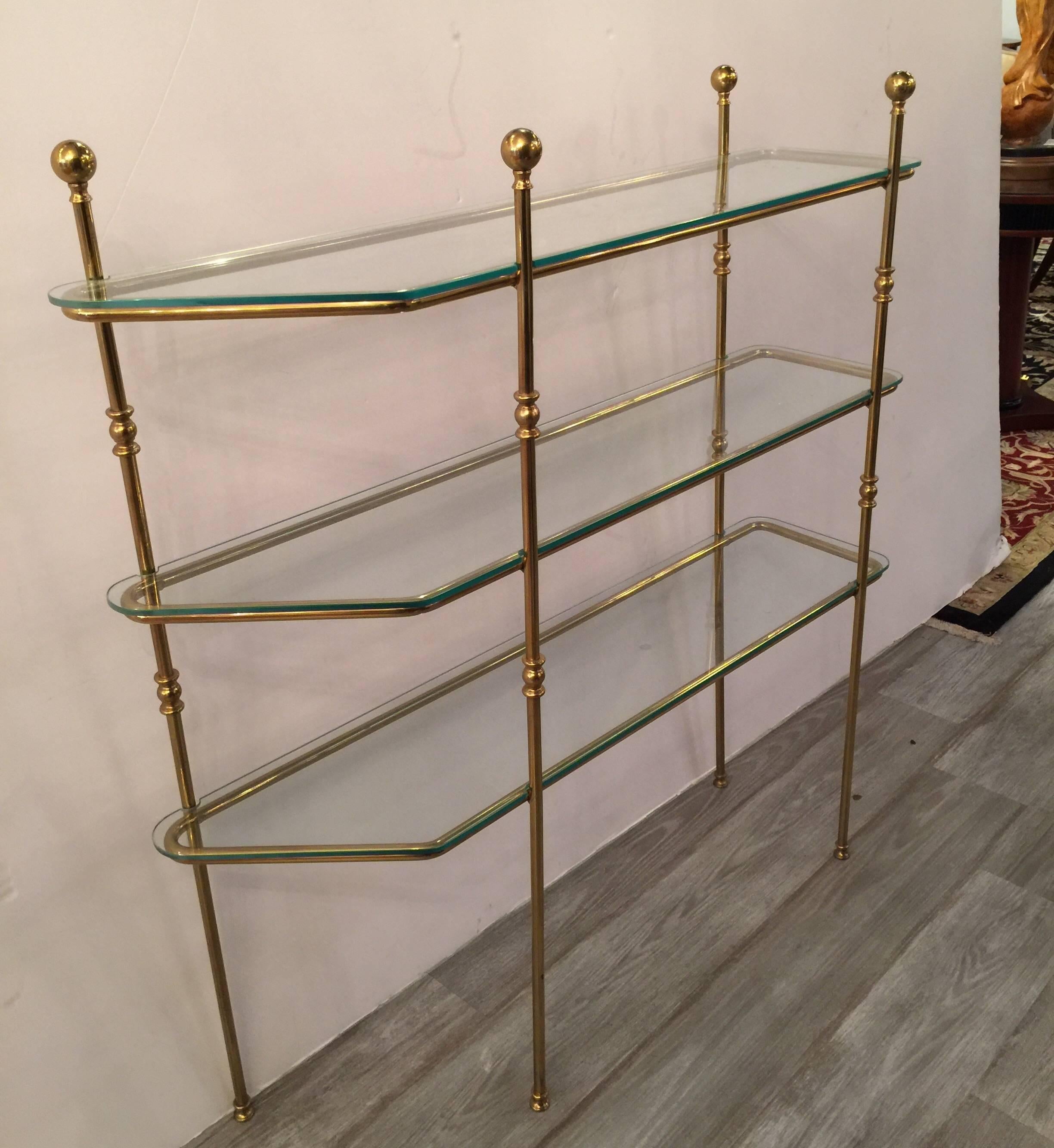 American Mid-Century Modern Brass and Glass Etagere Console