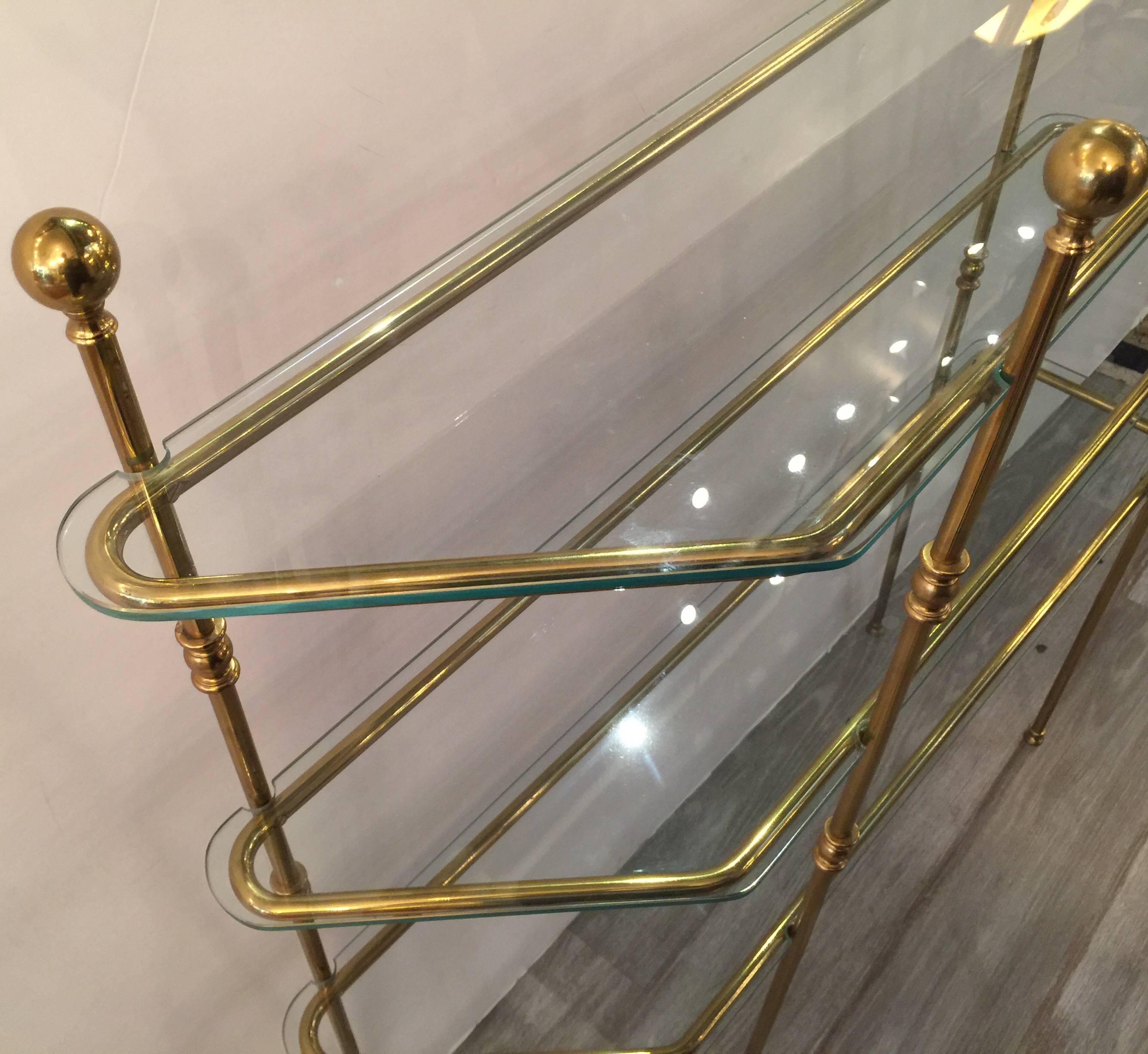 Mid-Century Modern Brass and Glass Etagere Console In Excellent Condition In Lambertville, NJ