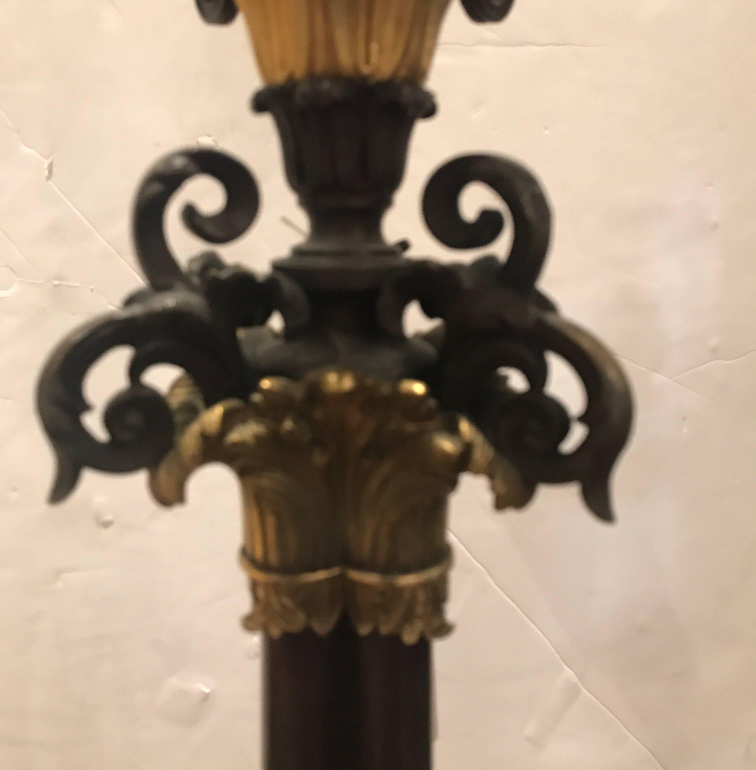 Patinated Large 19th Century Bronze and Ormolu Electrified Candelabra