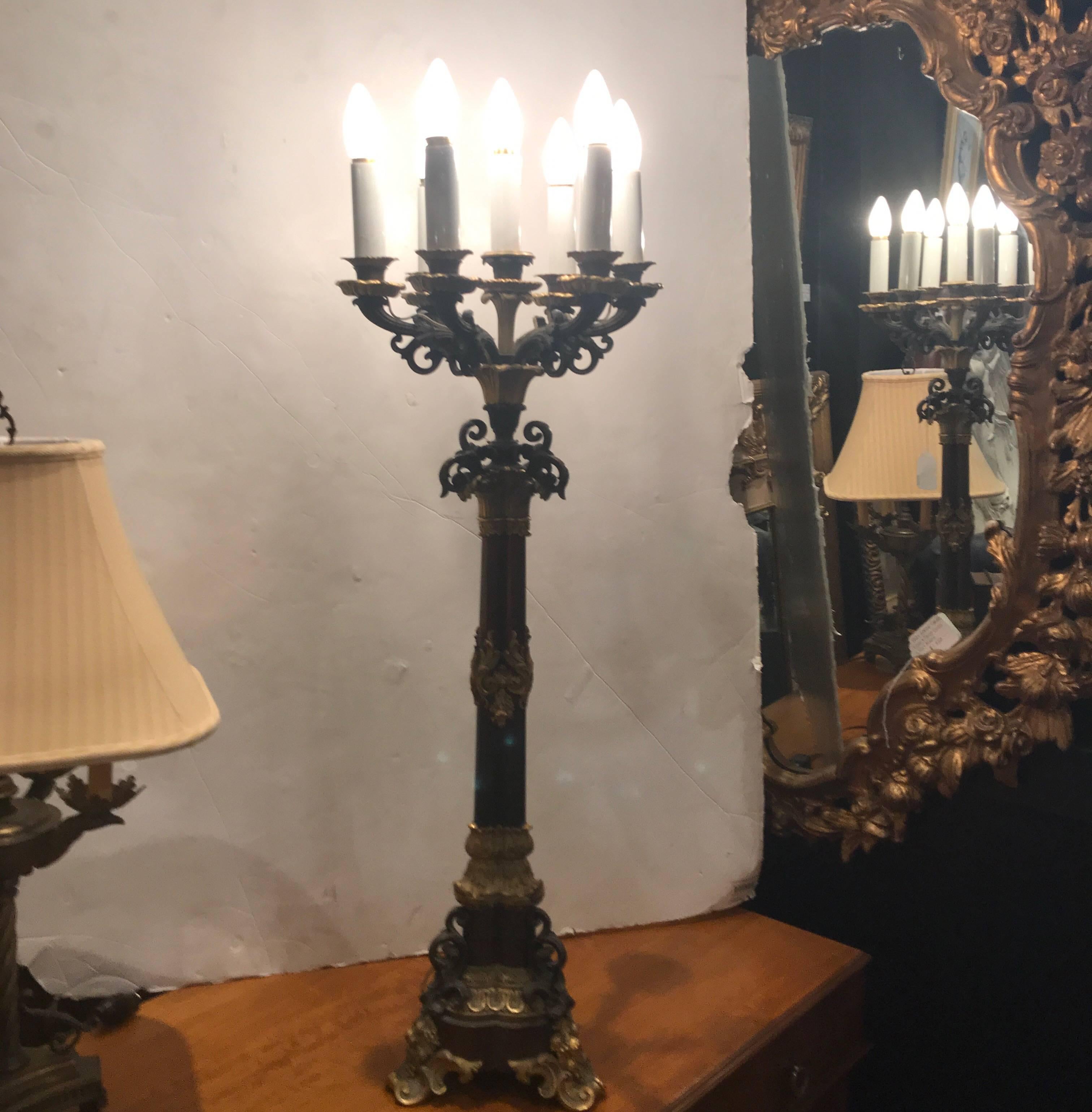 Large 19th Century Bronze and Ormolu Electrified Candelabra 1