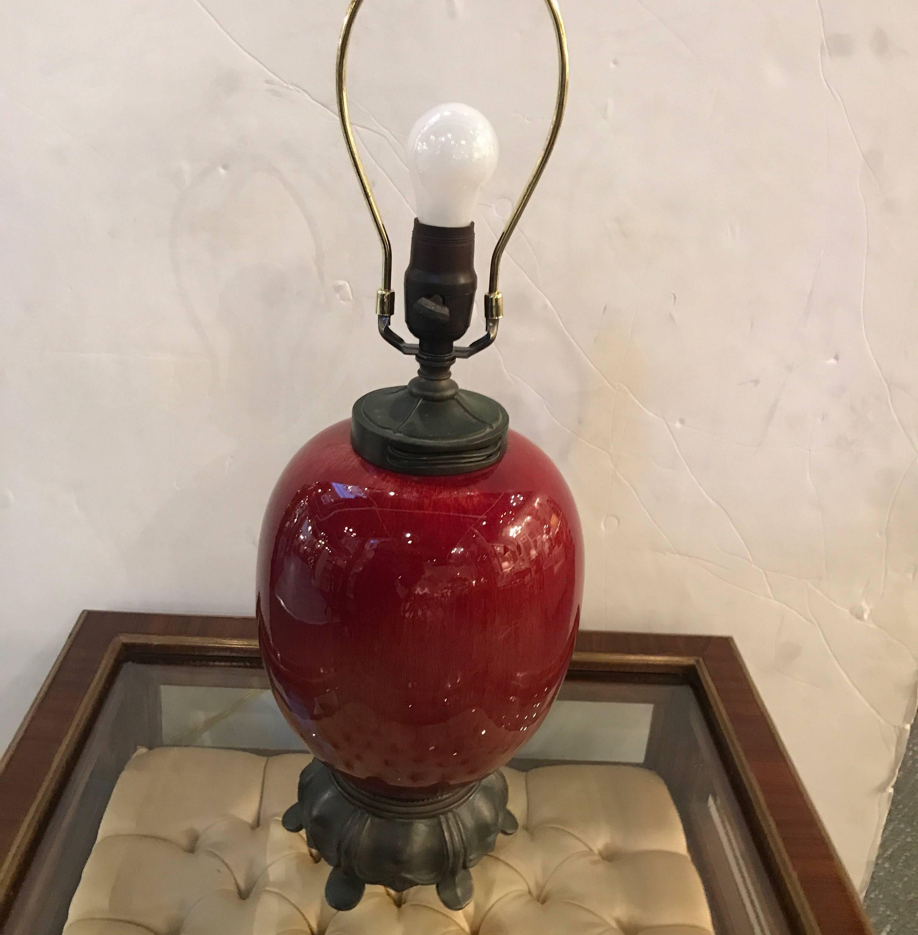 1920's Art Deco Sung De Boeuf Lamp, USA In Excellent Condition For Sale In Lambertville, NJ
