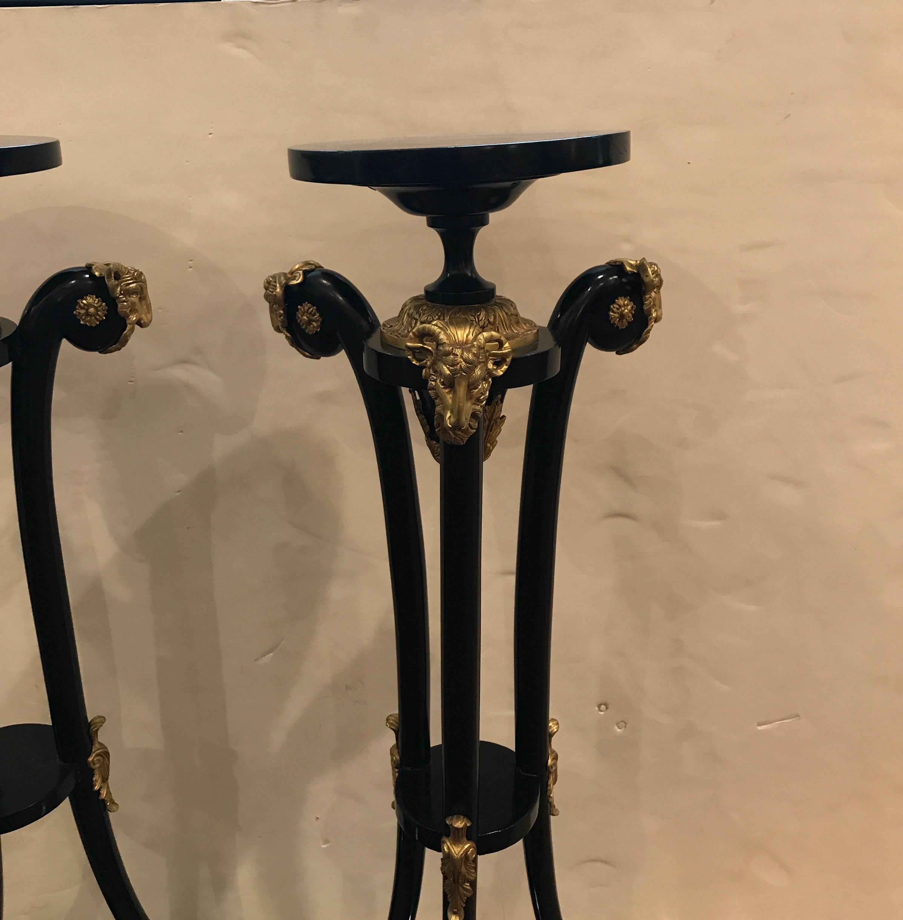 Italian Pair of Empire Style Ebonized Pedestals