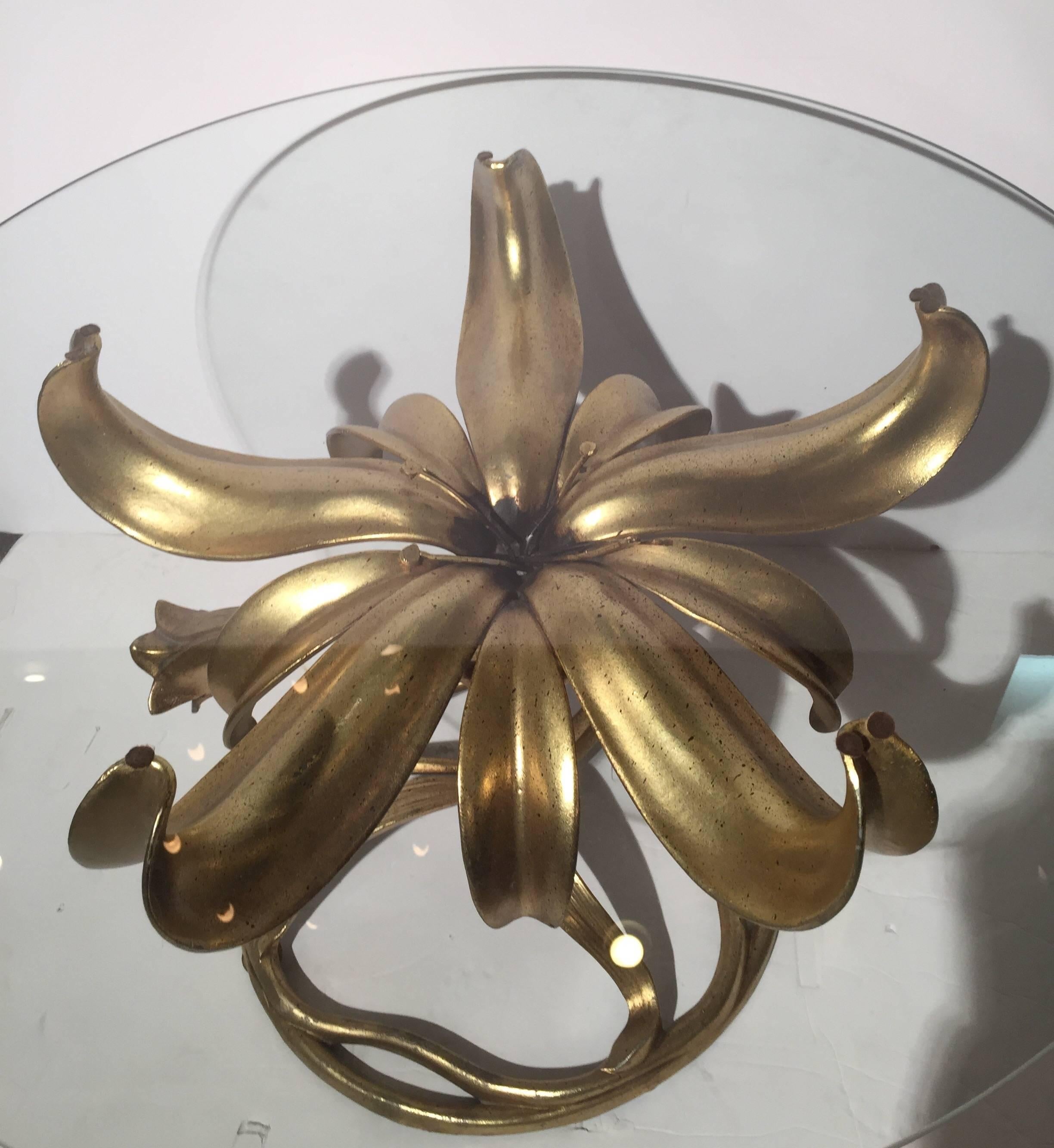 Mid-Century Modern Round Glass Top Lily Table by Arthur Court