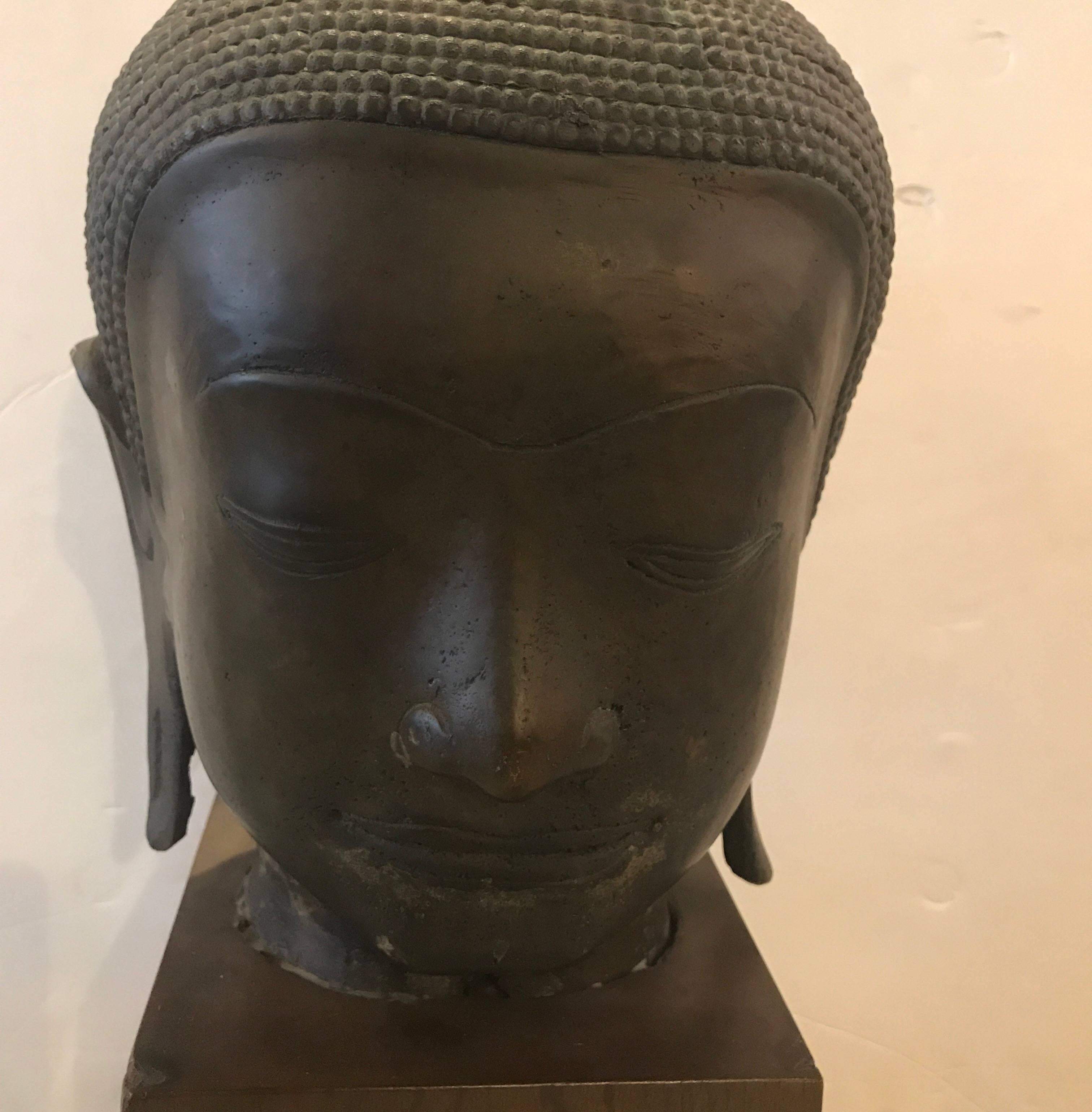 19th Century Antique Thai Bronze Buddha Head