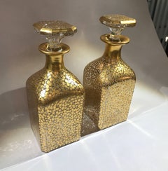 Exquisite Pair of 19th Century Baccarat Hand Gilt Decanters