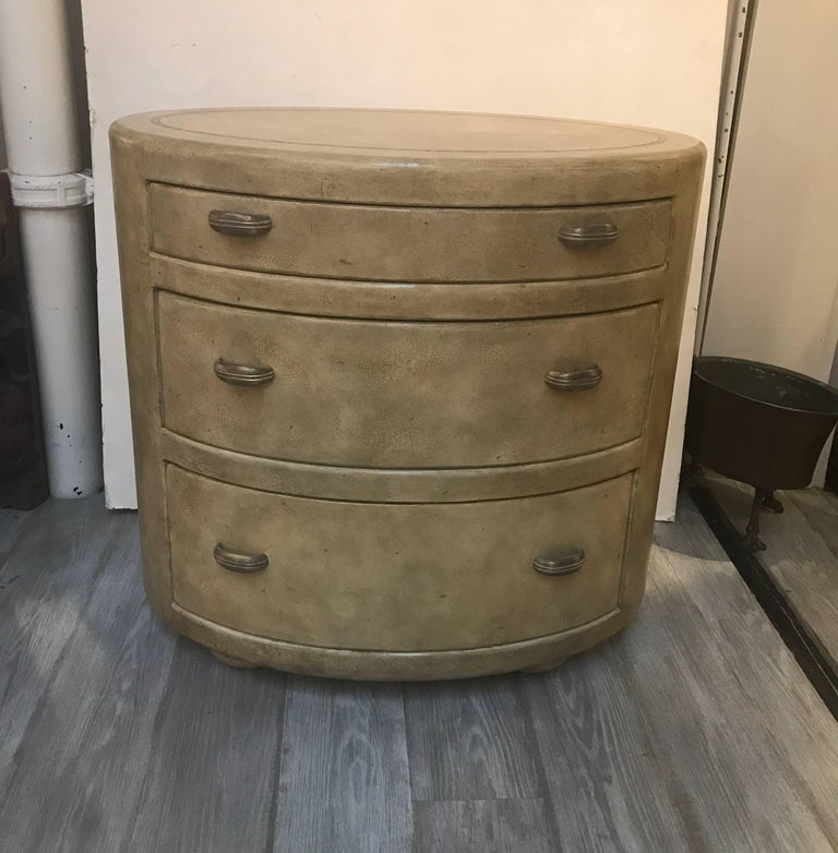 Midcentury Faux Leather Finish Oval Chest At 1stdibs
