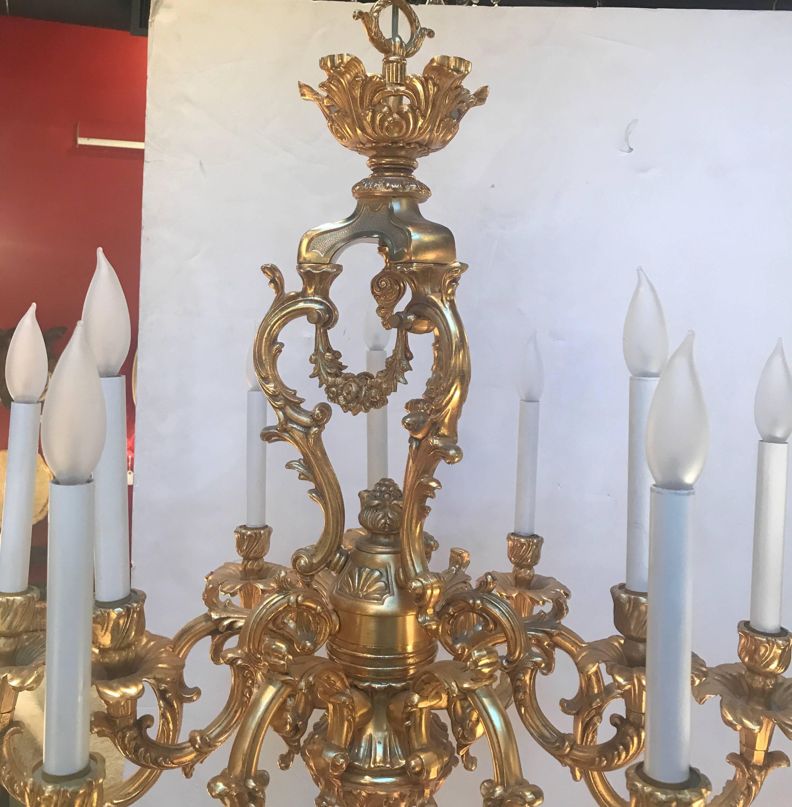 20th Century Italian Gilt Bronze Rococo Chandelier 