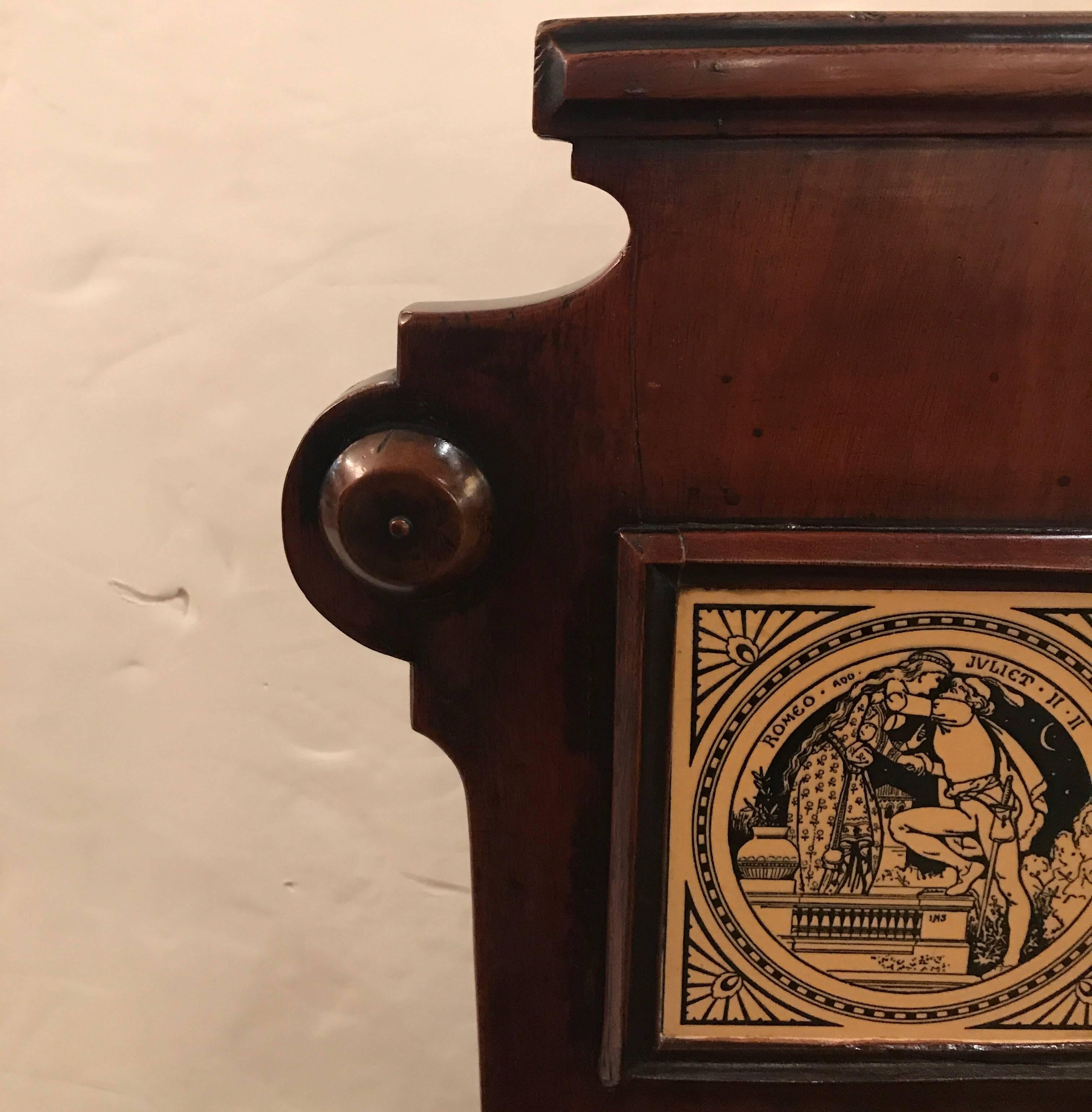 A pair of 19th Century English hall chairs with Minton Tiles 5