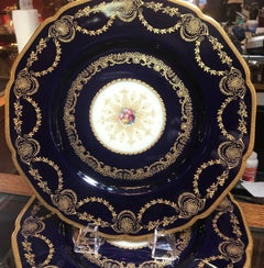 Sumptuous Set of Ten Cobalt and Gold Service Dinner Plates