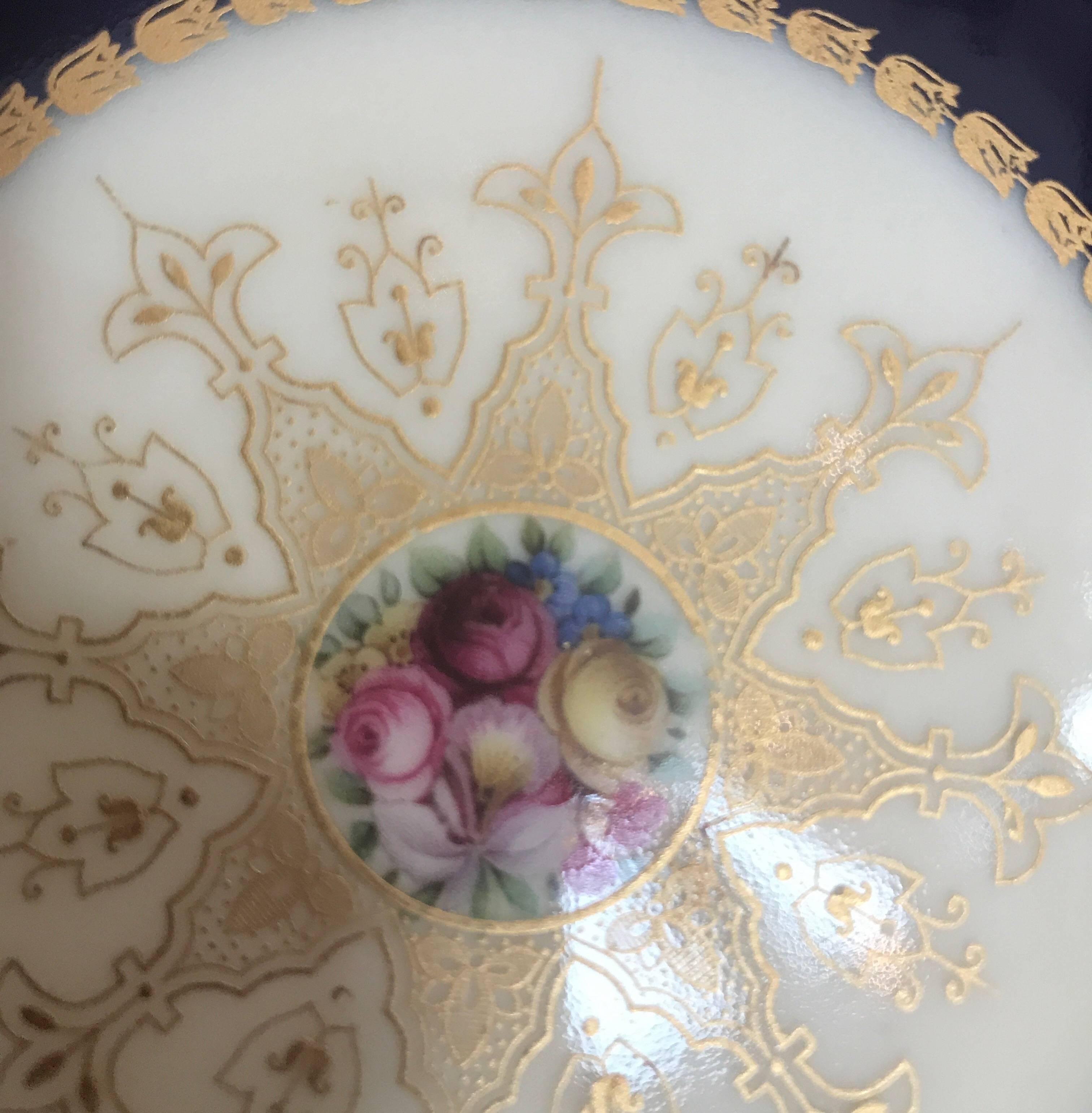 Porcelain Sumptuous Set of Ten Cobalt and Gold Service Dinner Plates