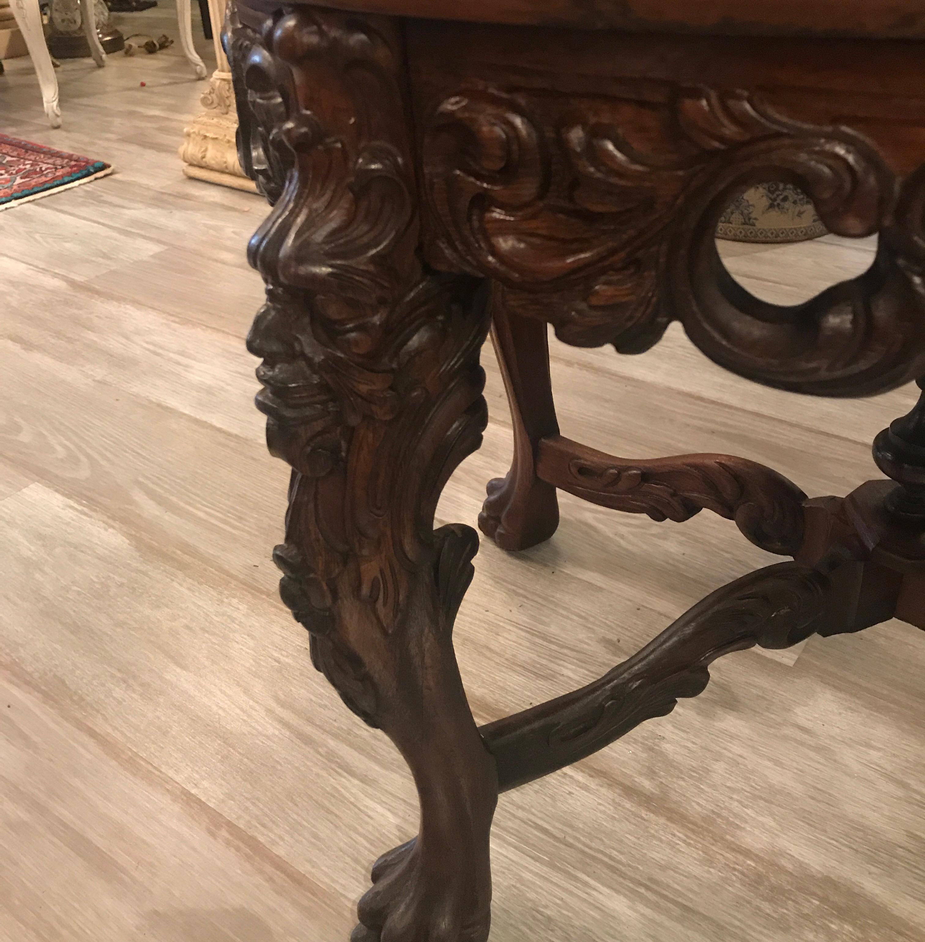 Antique Hand Carved Walnut Cocktail Table with Inlay 5