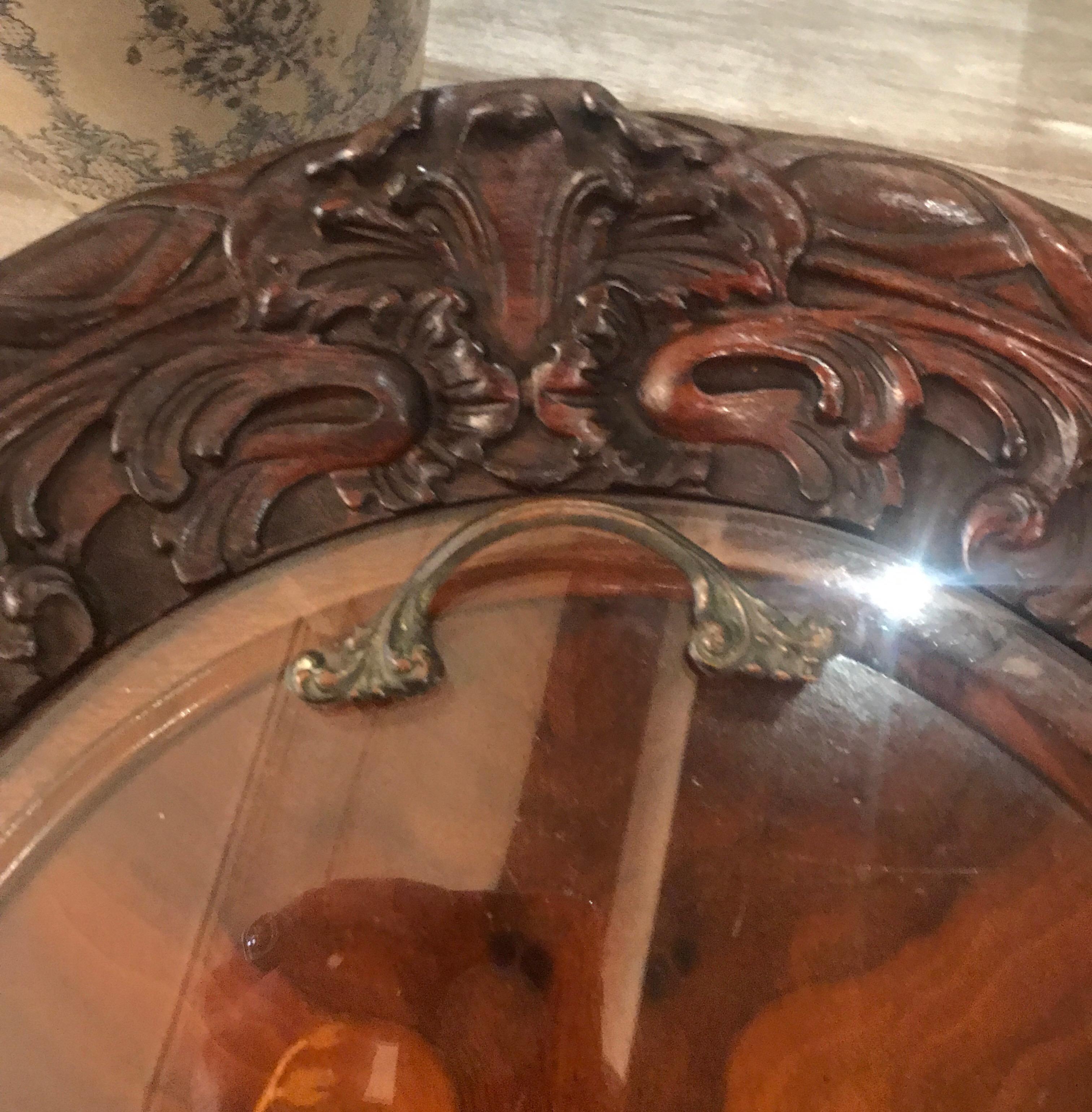 Late 19th Century Antique Hand Carved Walnut Cocktail Table with Inlay