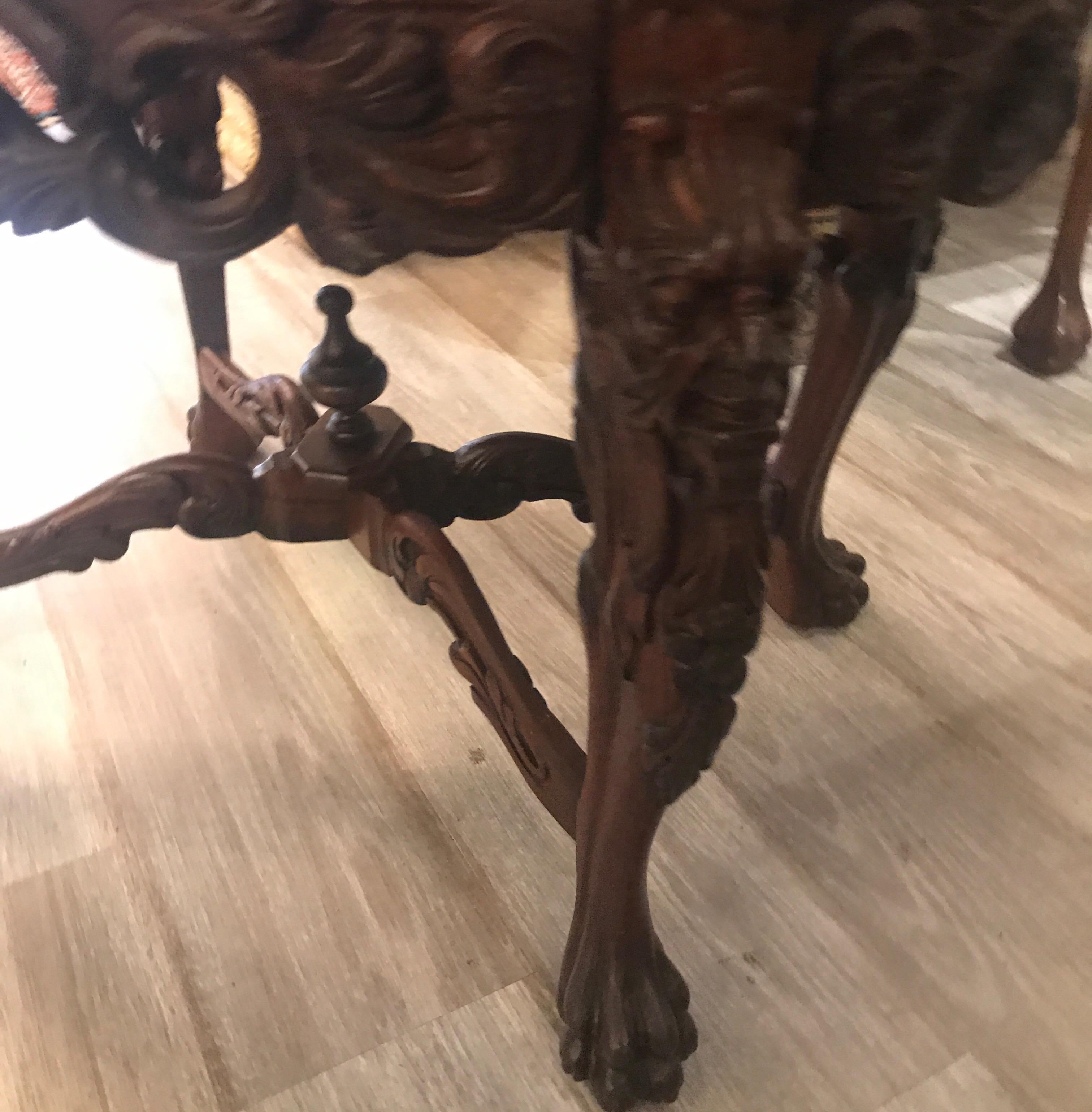 Antique Hand Carved Walnut Cocktail Table with Inlay 1