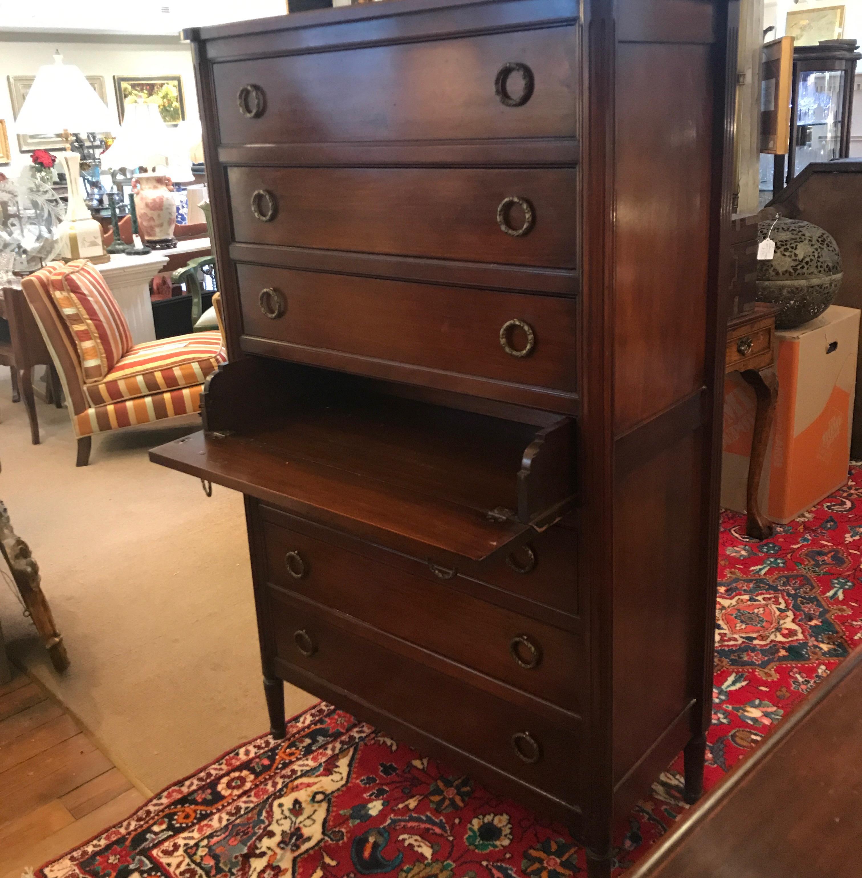 20th Century Louis XVI Style Walnut Tall Chest of Drawers