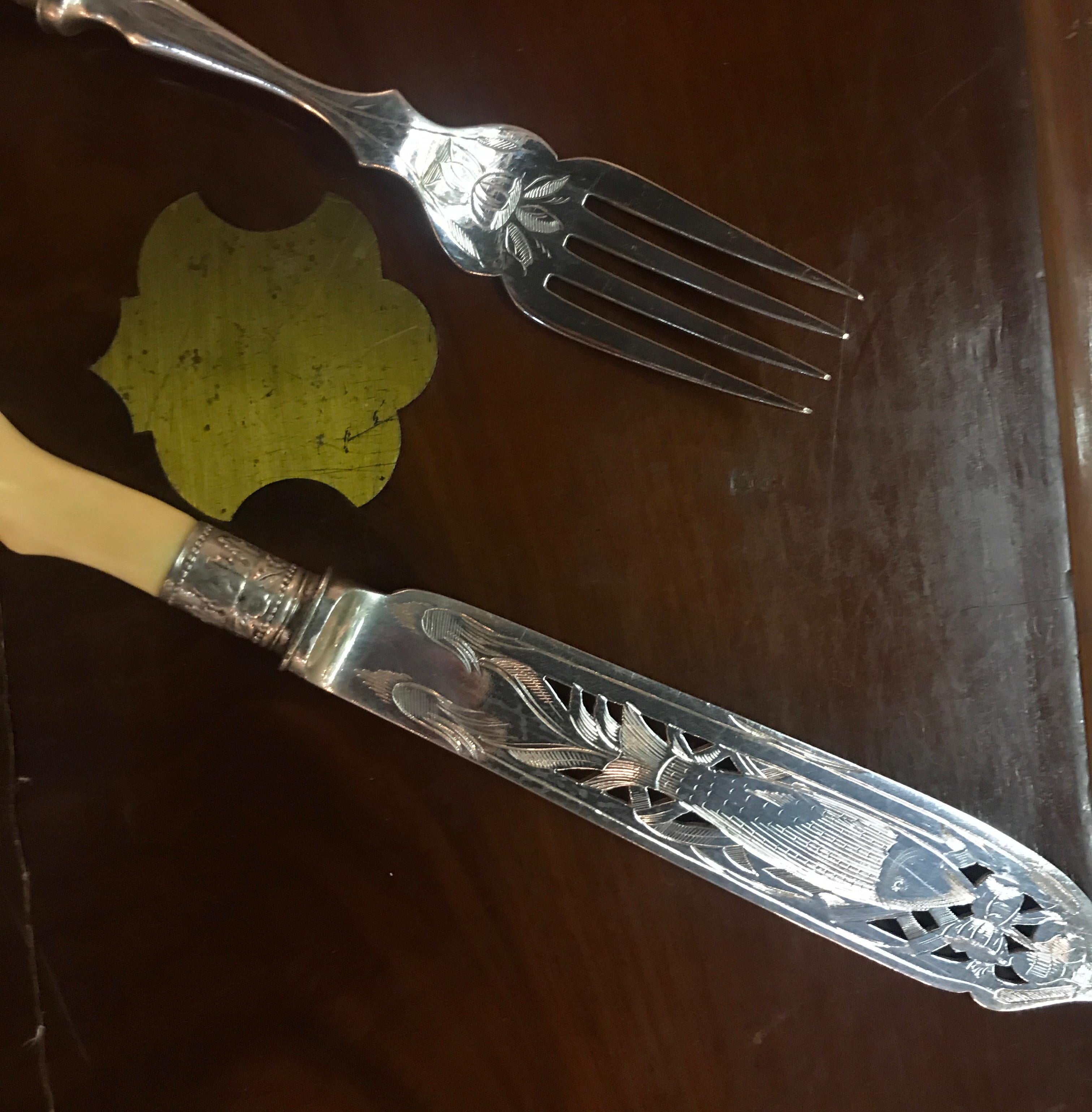 Edwardian 19th Century English Fish Set by Mappin & Webb, London