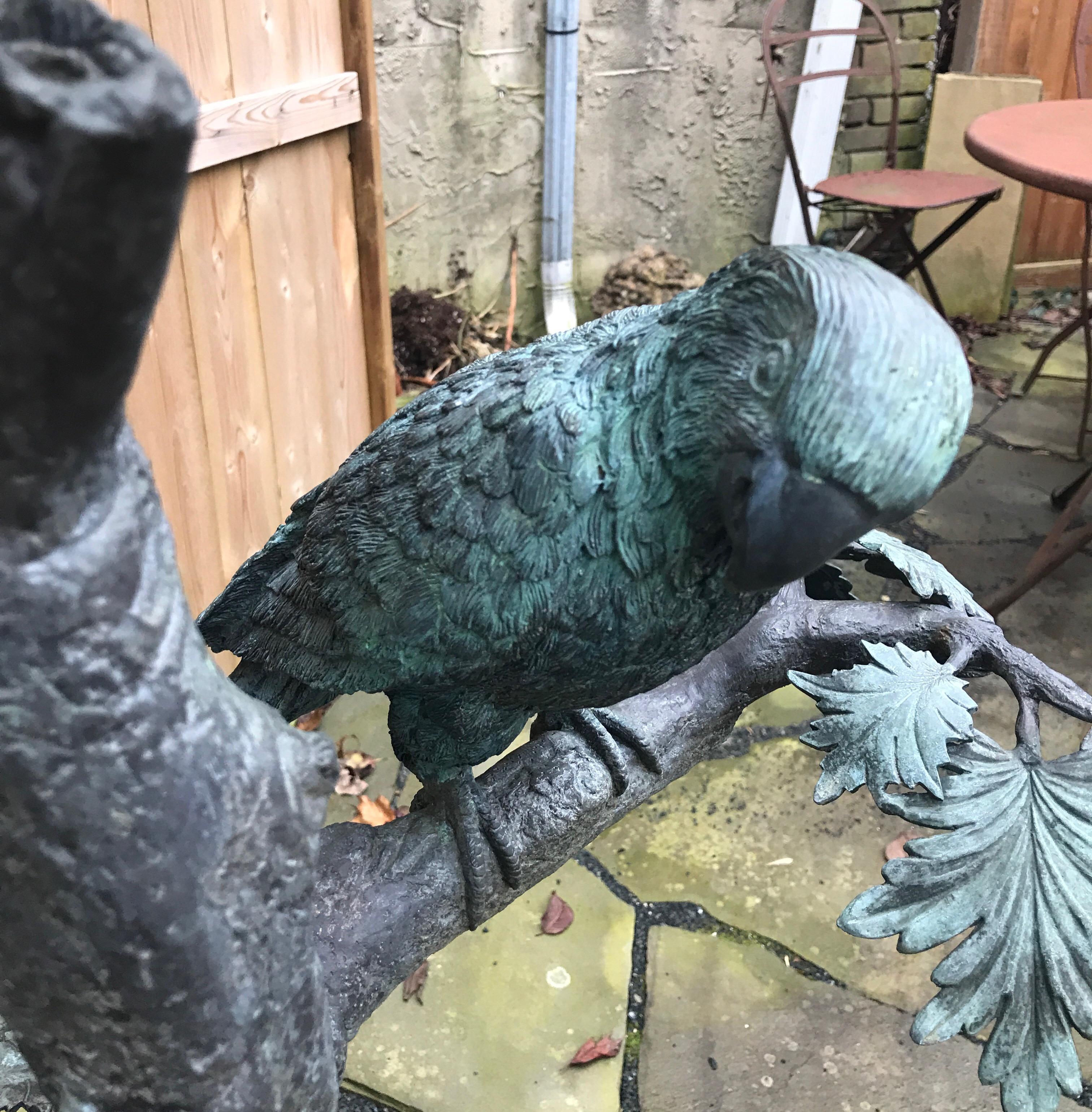 20th Century Large Garden Bronze Sculpture of Parrots