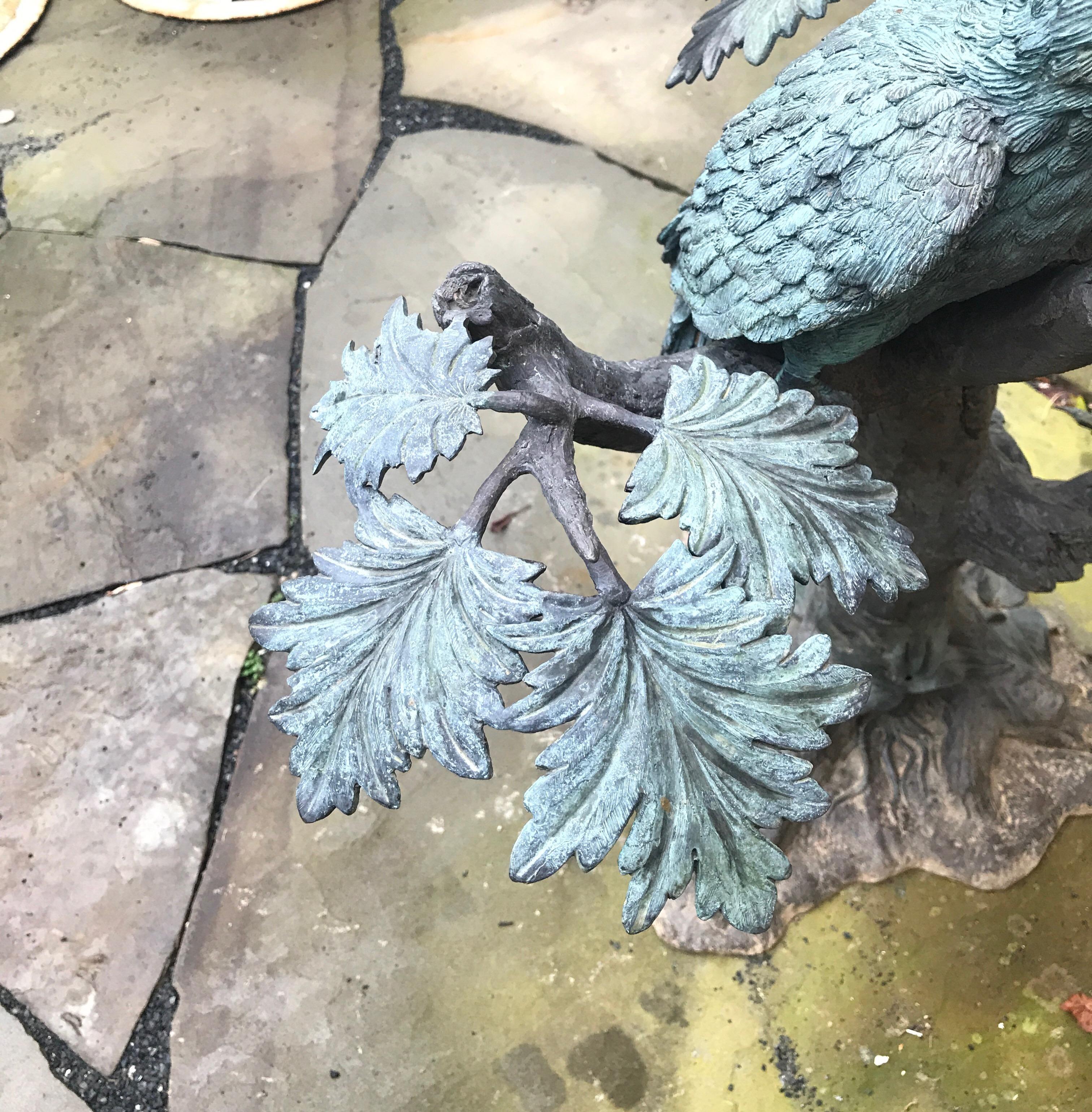 American Large Garden Bronze Sculpture of Parrots
