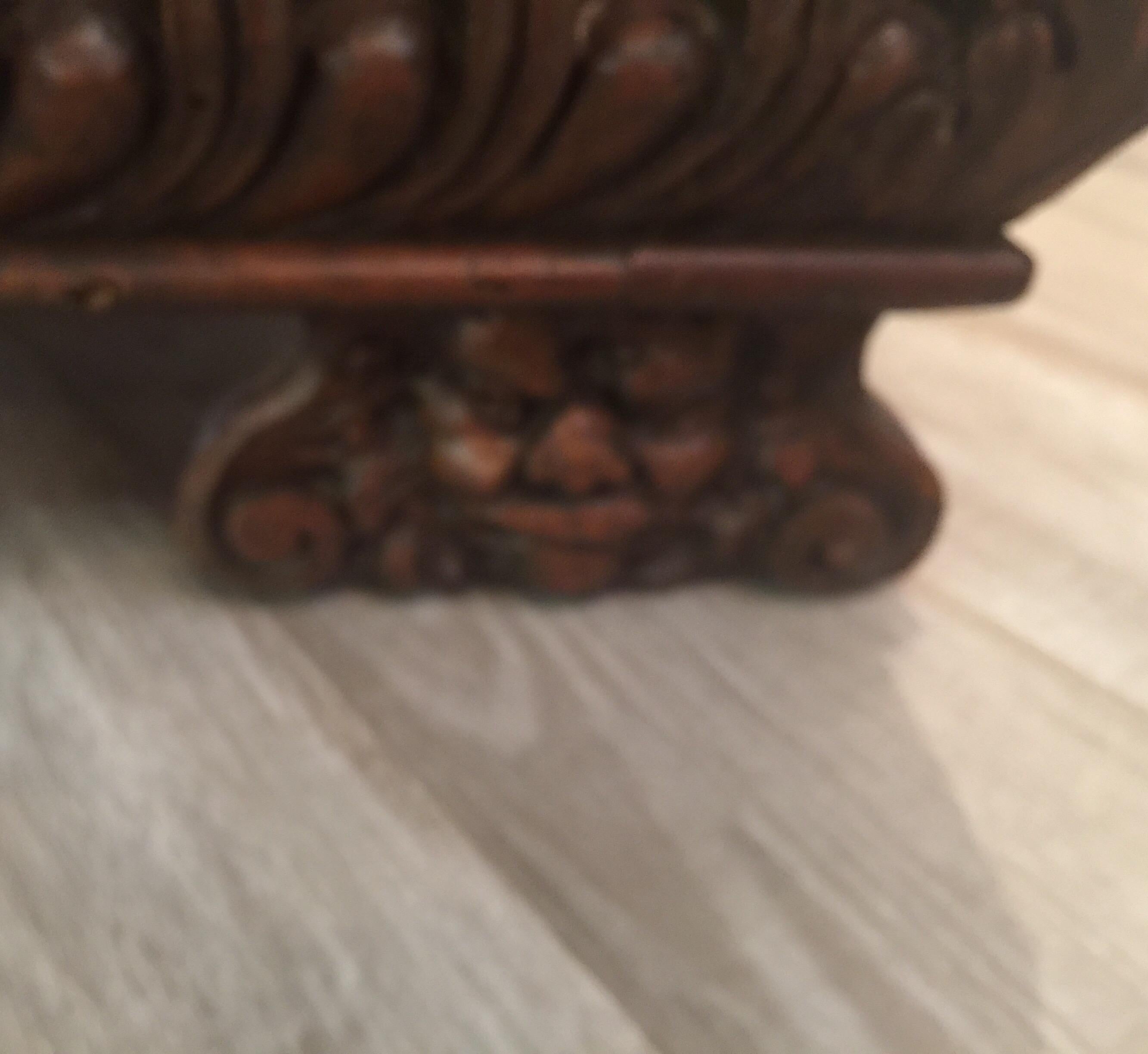 Hand Carved Gothic European Walnut Hall Bench with Griffins, circa Late 1800s 11