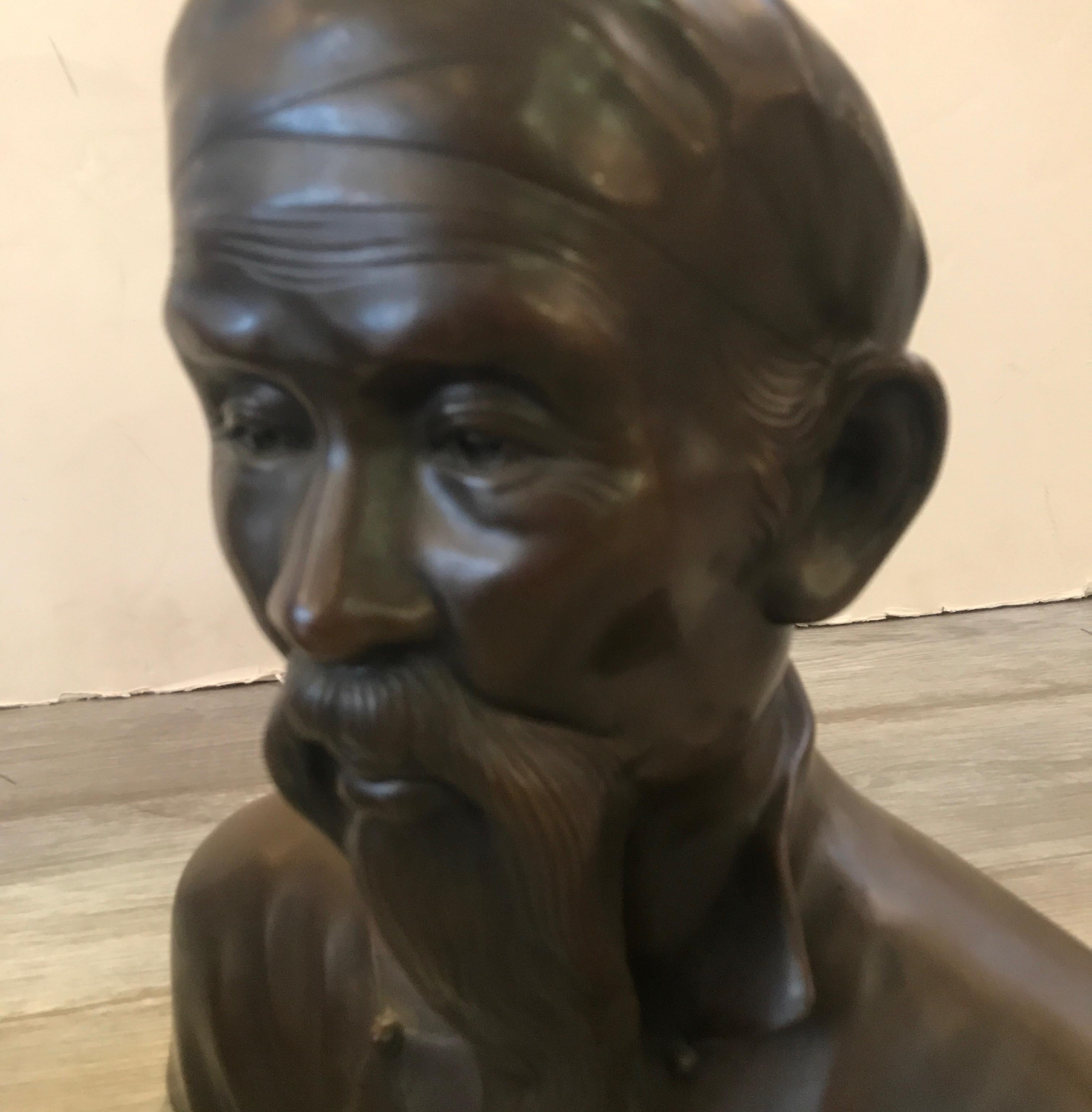 Pair of French Bronze Busts of an Elderly Chines Couple 2