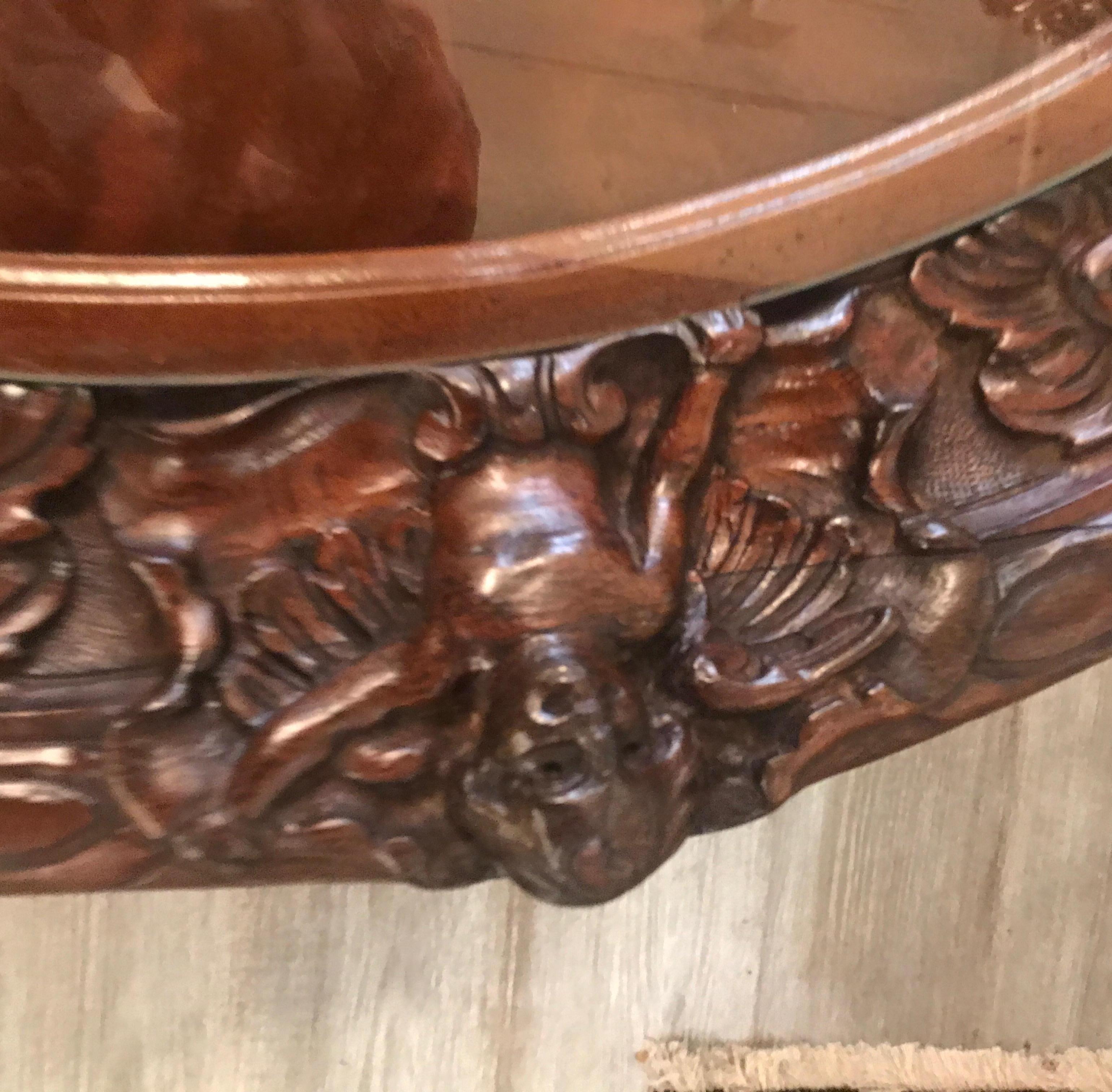 Antique Hand Carved Walnut Cocktail Table with Inlay 2