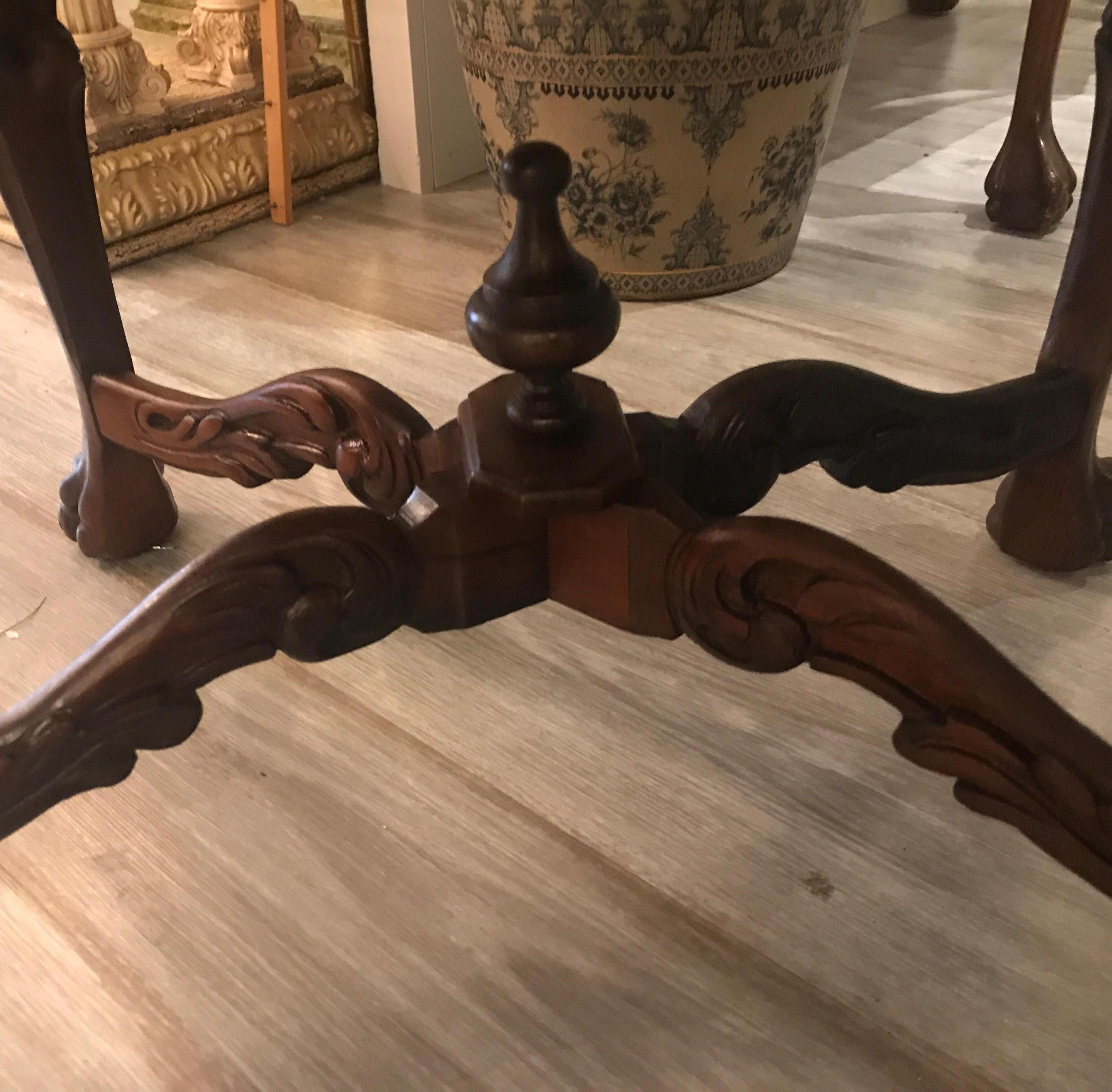 Antique Hand Carved Walnut Cocktail Table with Inlay 4