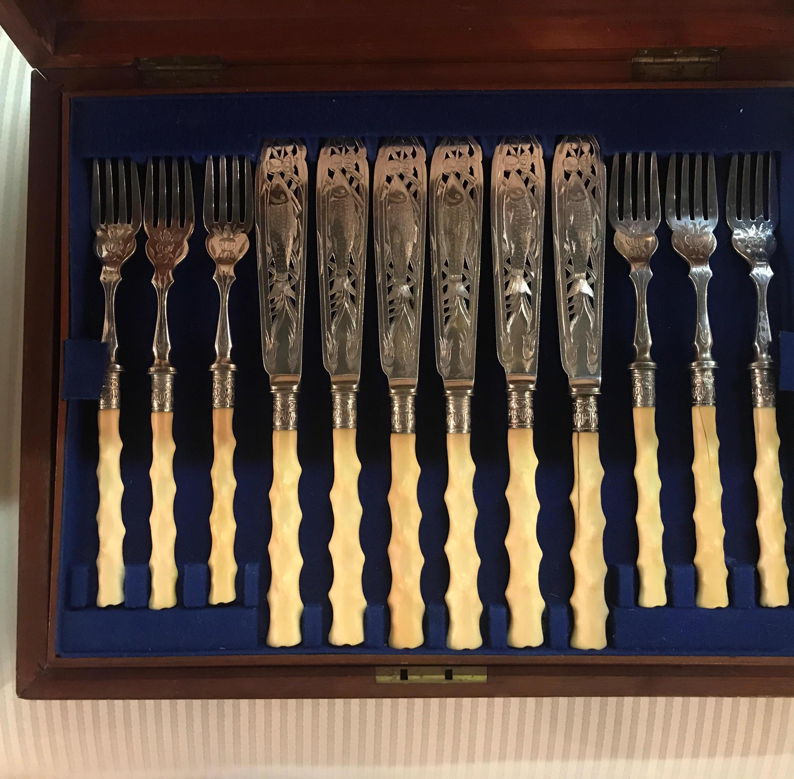 Silver Plate 19th Century English Fish Set by Mappin & Webb, London