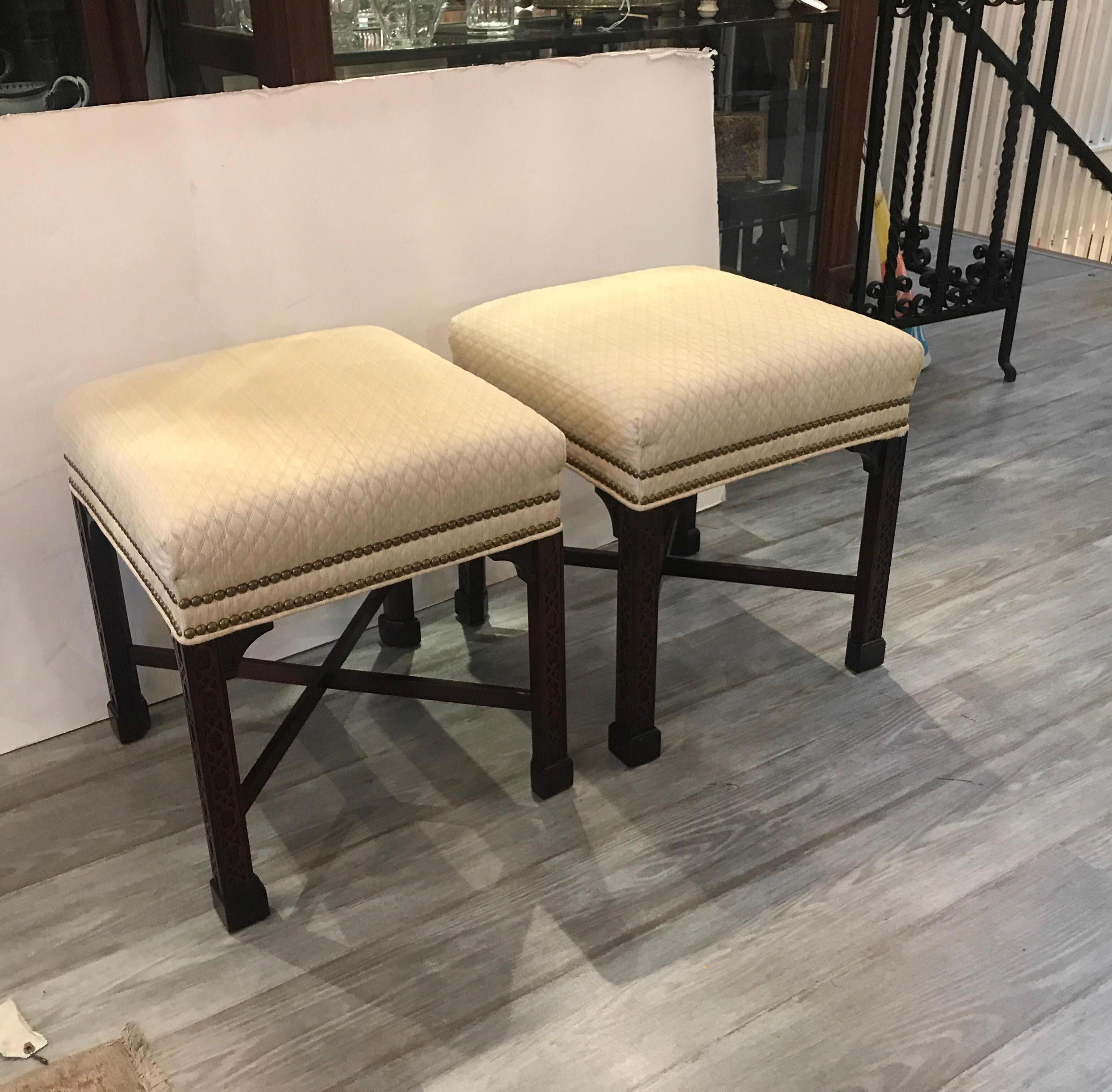 American A Pair of Chinese Chippendale Mahogany Benches W.J. Sloan