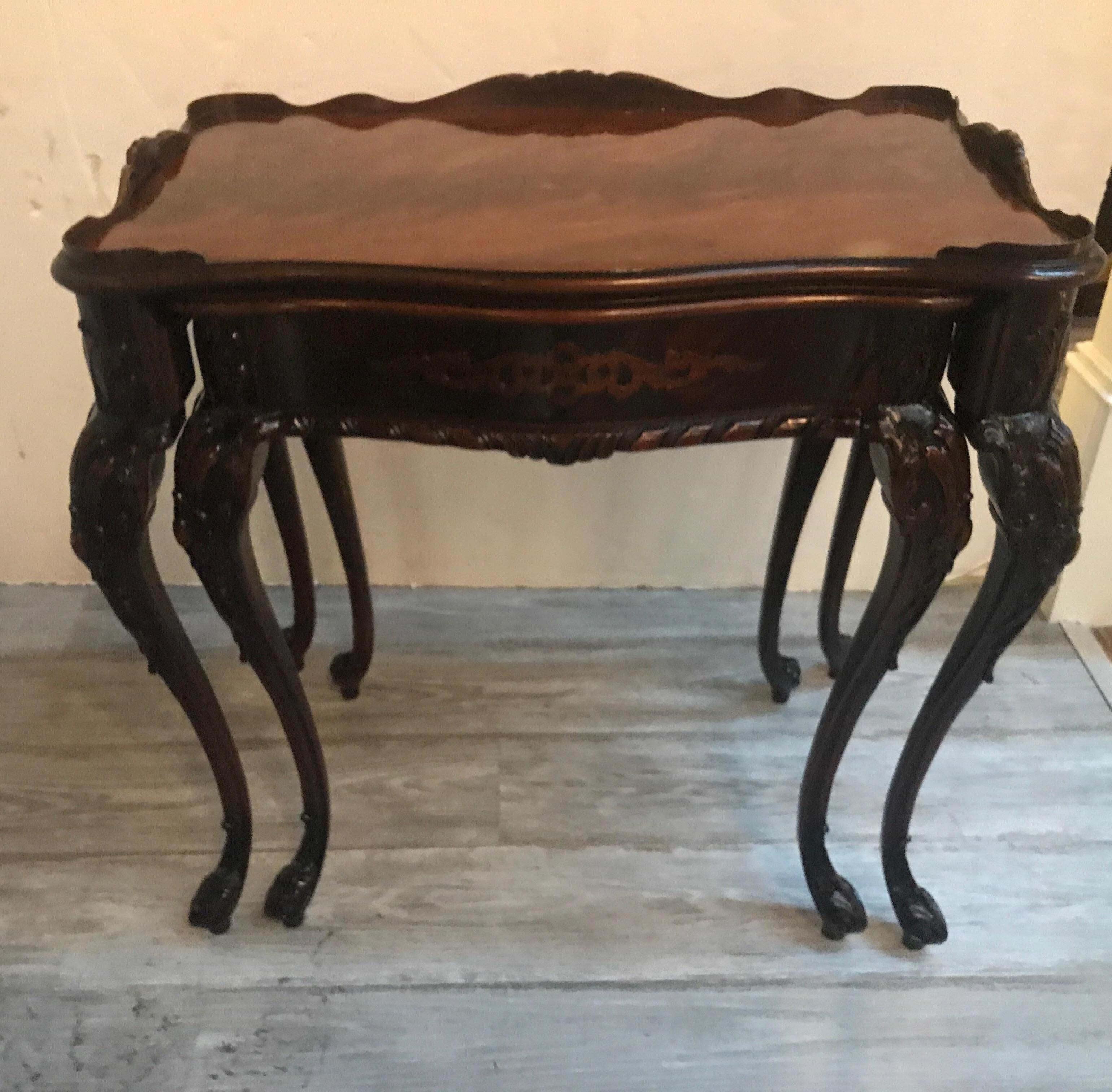 Hand Carved Mahogany Nest of Tables 1