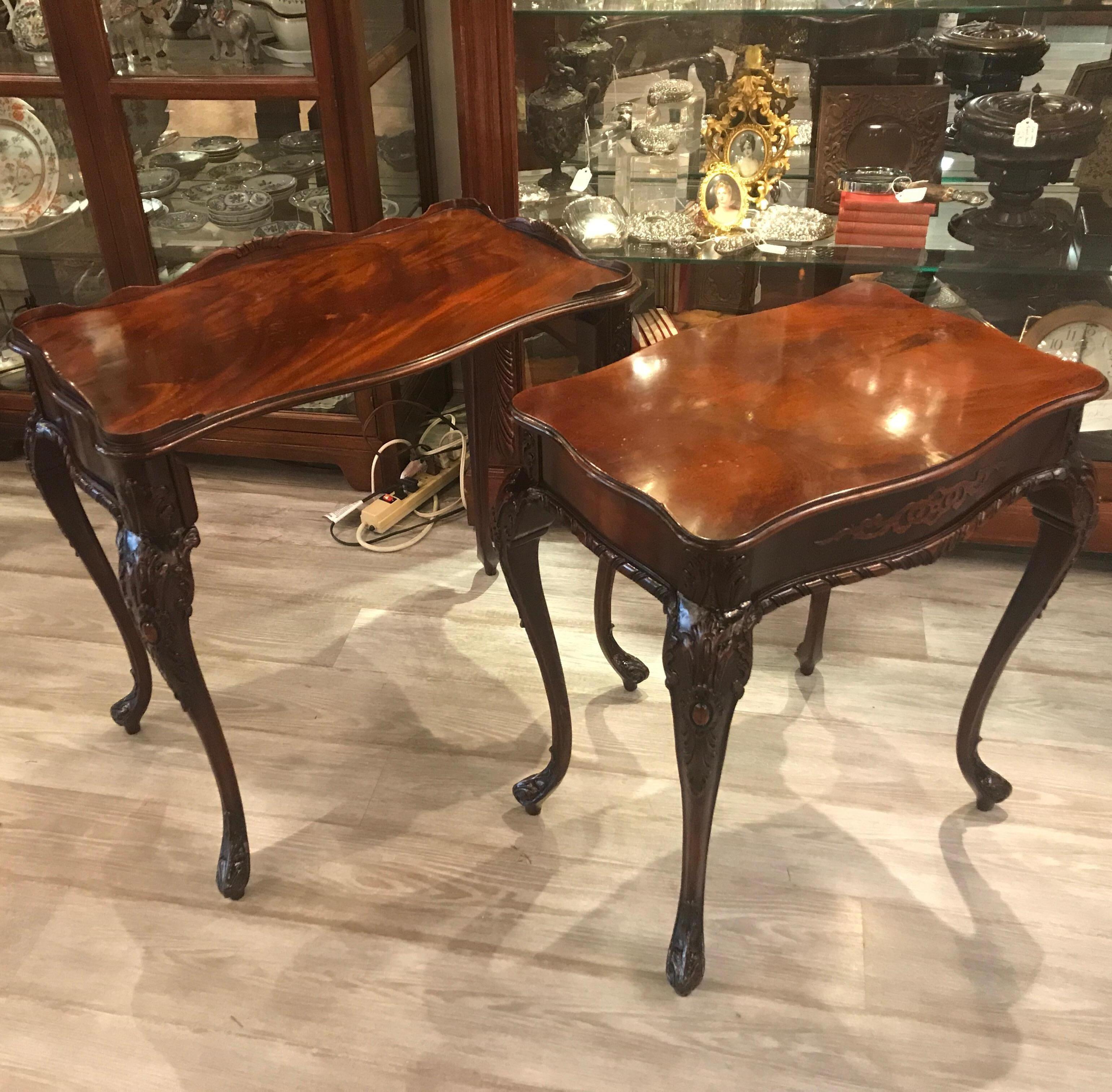 Hand Carved Mahogany Nest of Tables 7