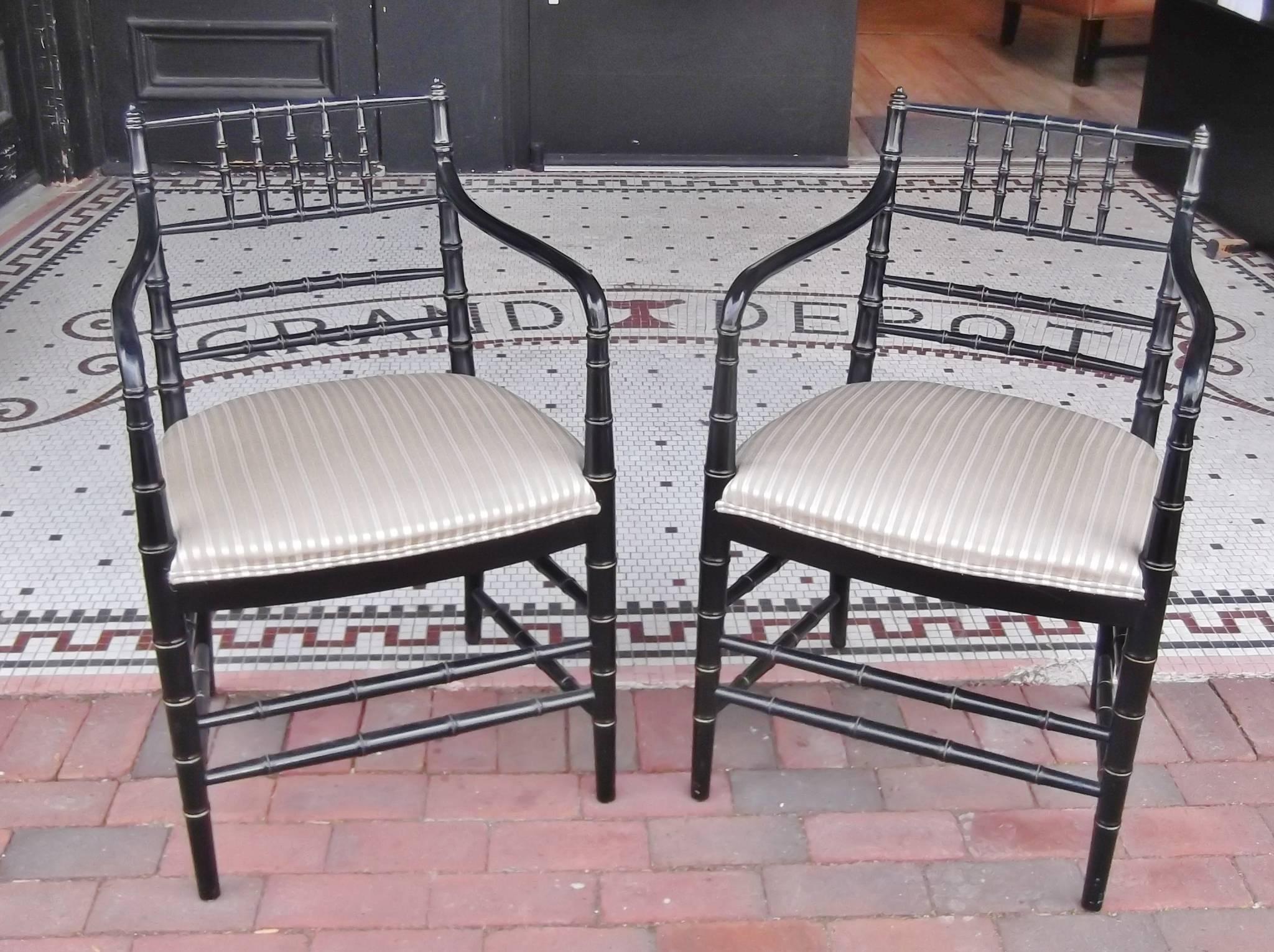 Pair of Ebonized Regency Style Armchairs In Excellent Condition In Lambertville, NJ
