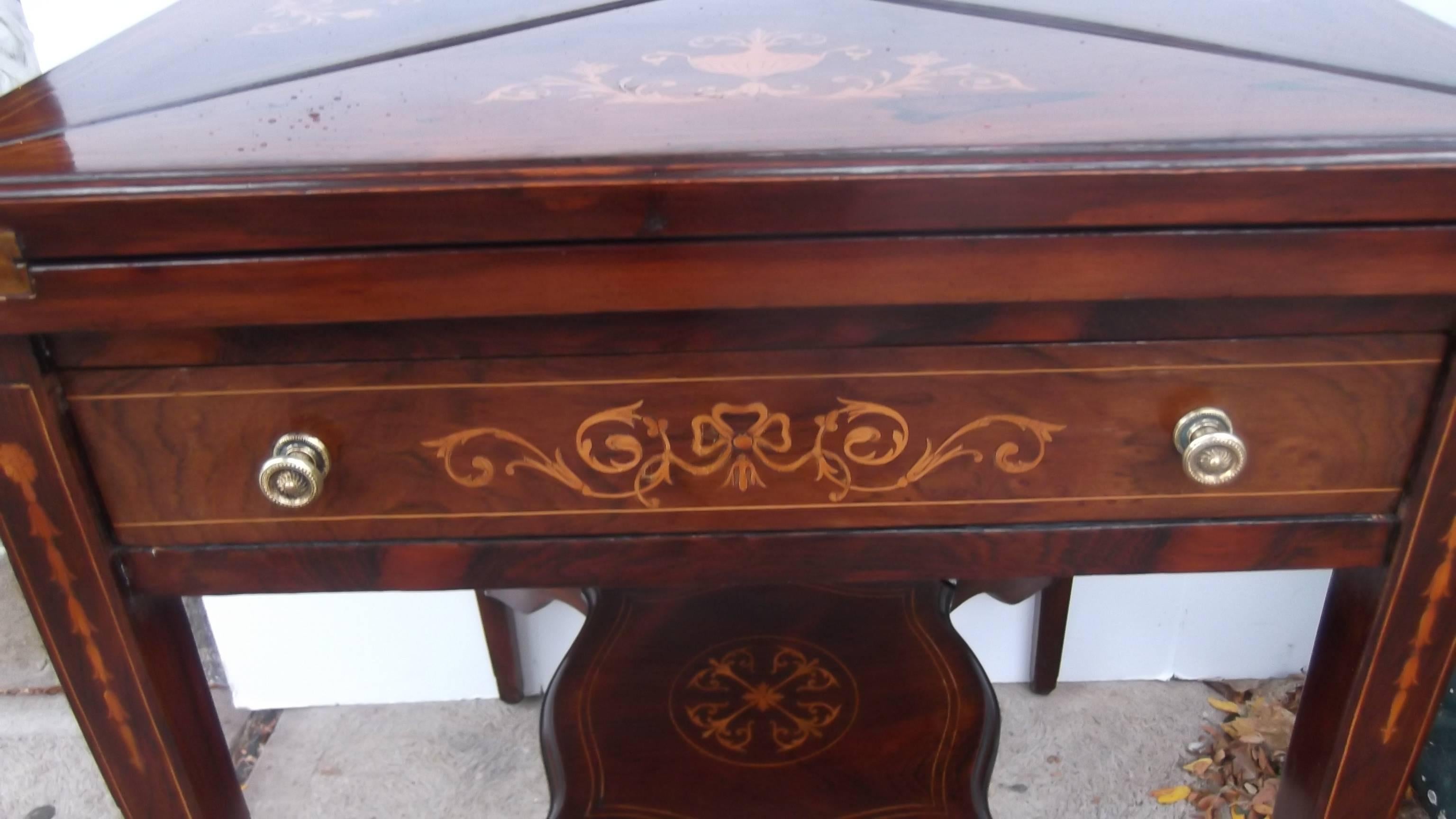 Edwardian Antique English Rosewood Game Side Table with Satinwood Inlay