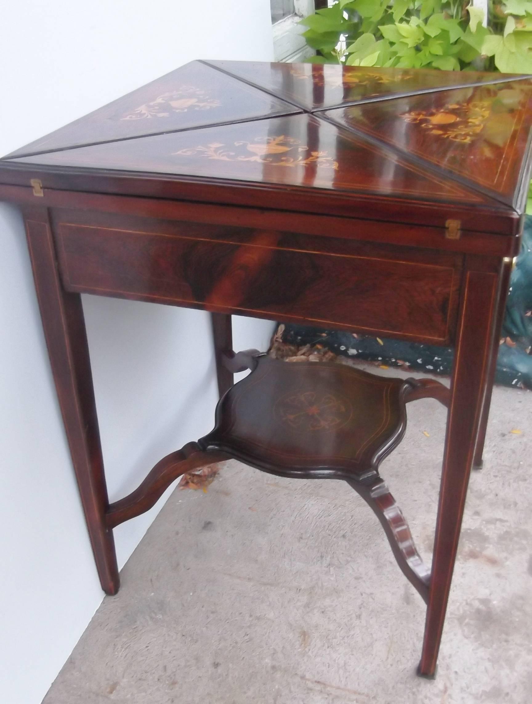 Antique English Rosewood Game Side Table with Satinwood Inlay 3
