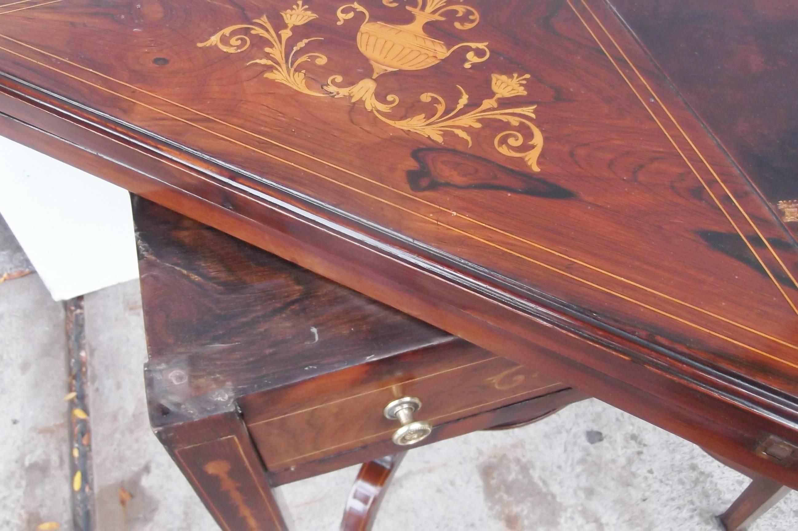 Antique English Rosewood Game Side Table with Satinwood Inlay 2