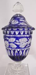 Pair of 19th Century English Cobalt Hand Cut Glass Covered Urns