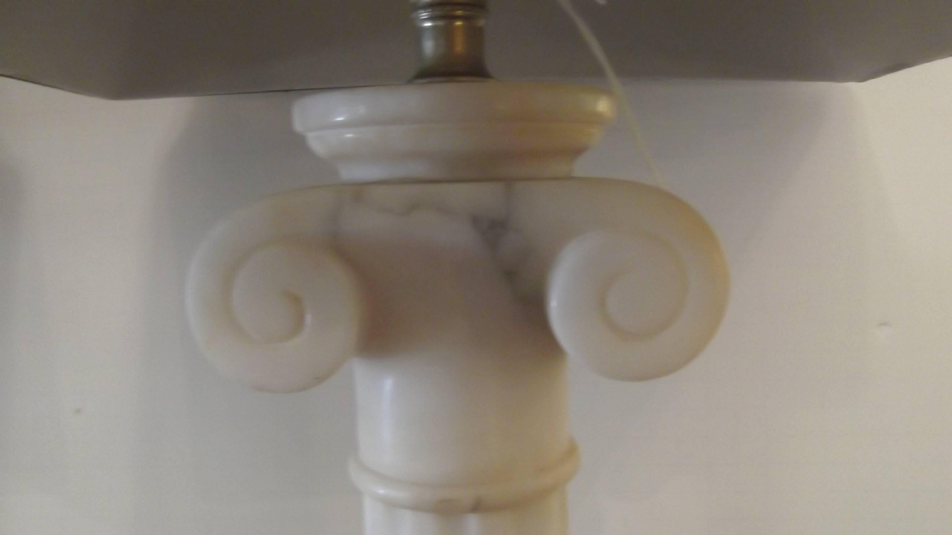 Pair of Neoclassic Carved Marble Column Lamps 1