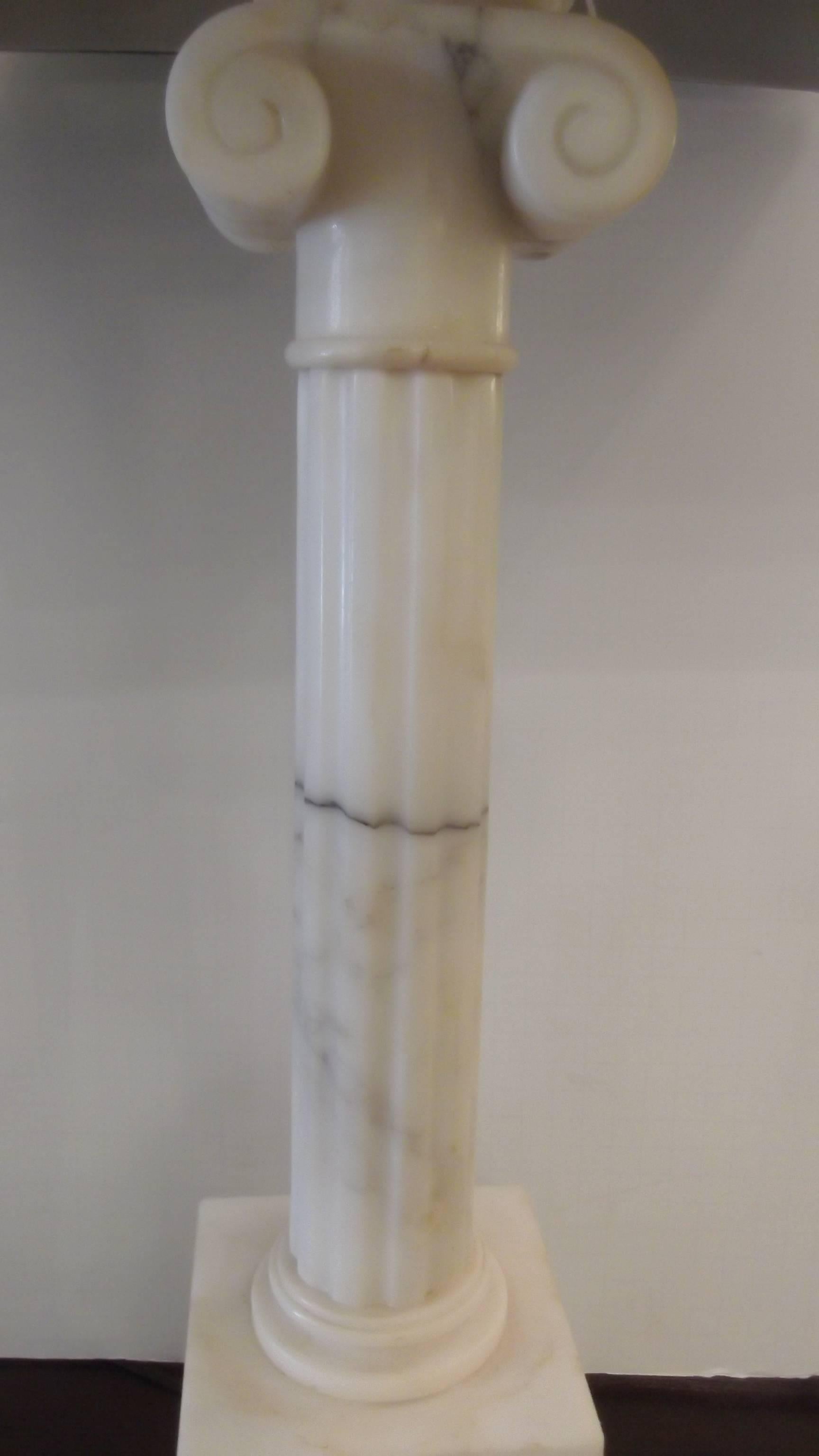 Neoclassical Pair of Neoclassic Carved Marble Column Lamps