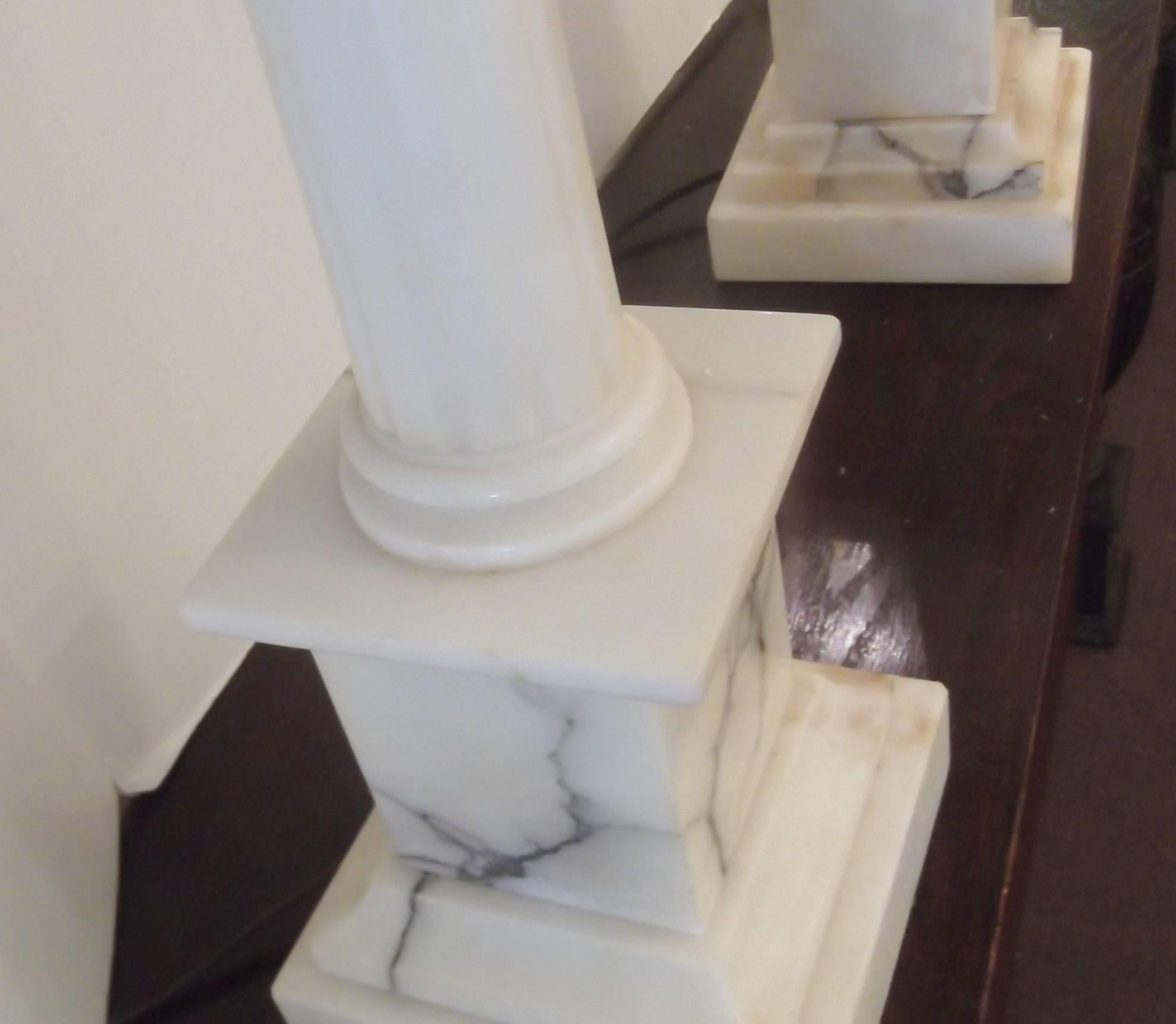Italian Pair of Neoclassic Carved Marble Column Lamps