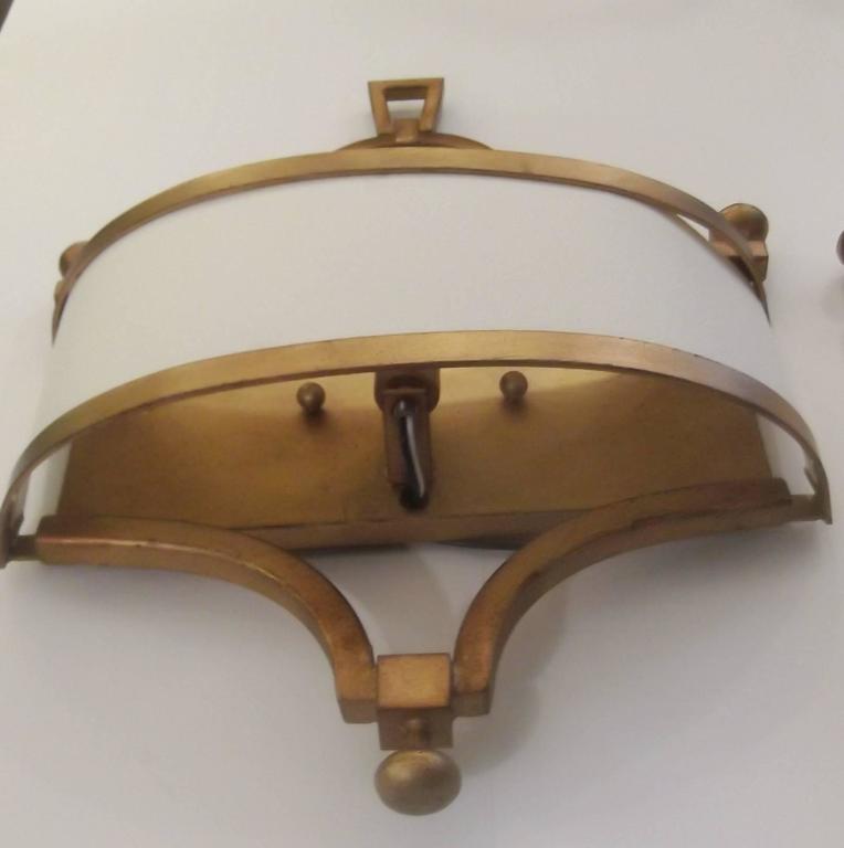Pair of Contemporary Gilt Metal Sconces with Crepe Shades For Sale at 1stdibs