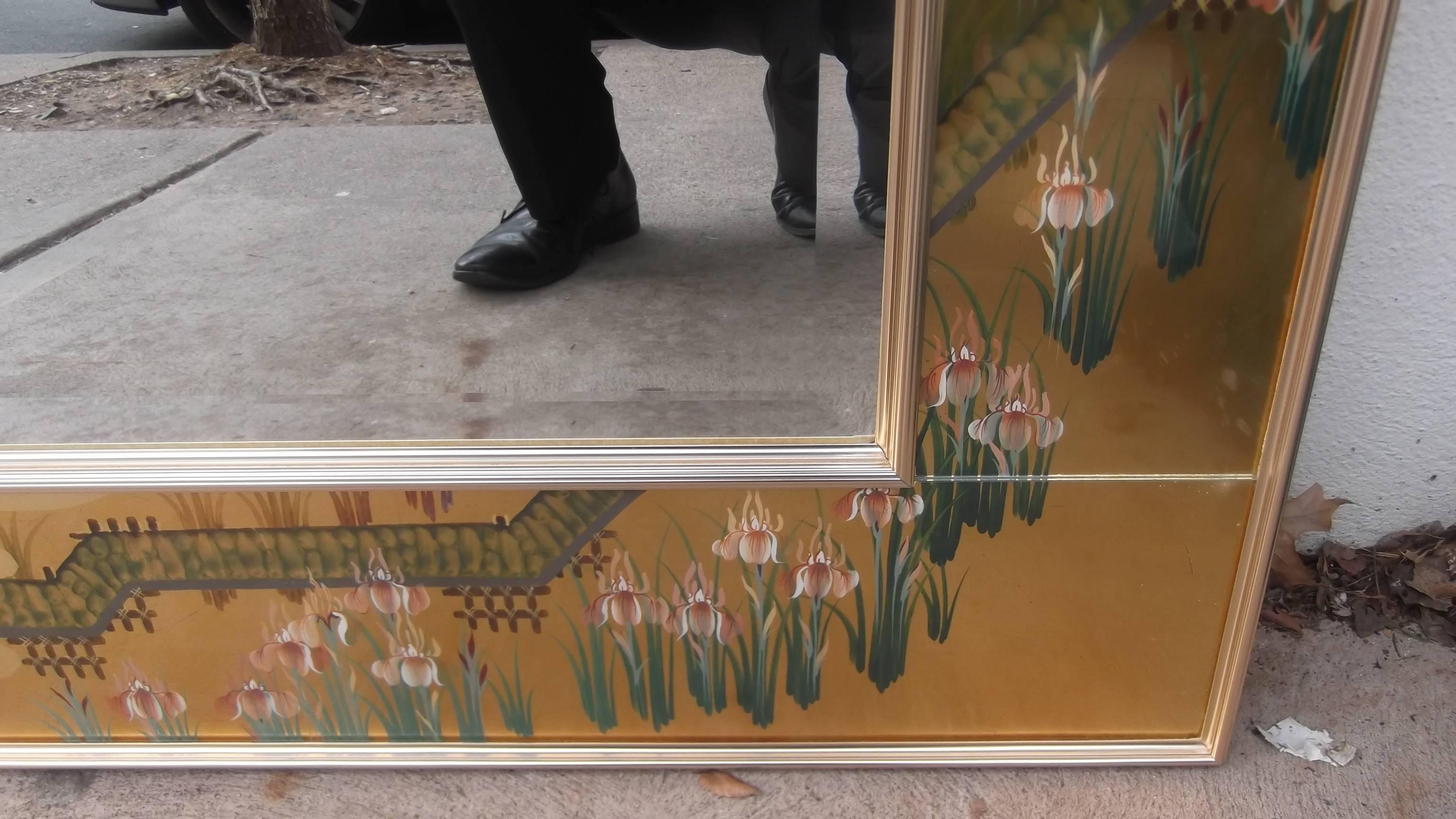 Labarge Églomisé Hand-Painted Beveled Landscape Shape Mirror 1