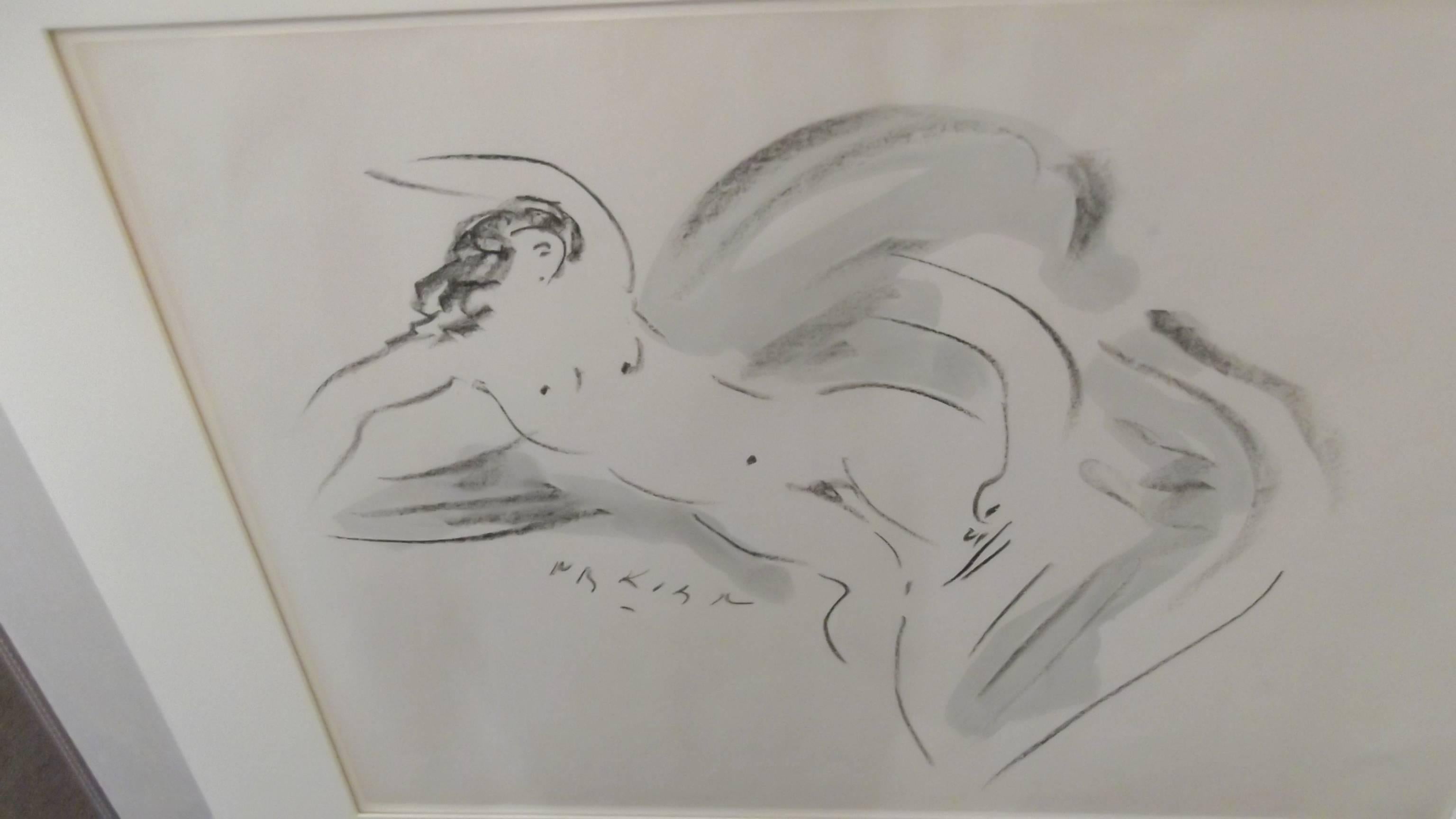 Artist signed Reuben Nakian in black and gray tones of Leda and the Swan.
Created around 1965 on paper in a simple off white matt, no frame. The Gouache is currently protected in a large clear vinyl sleeve and ready to frame. The art alone measures