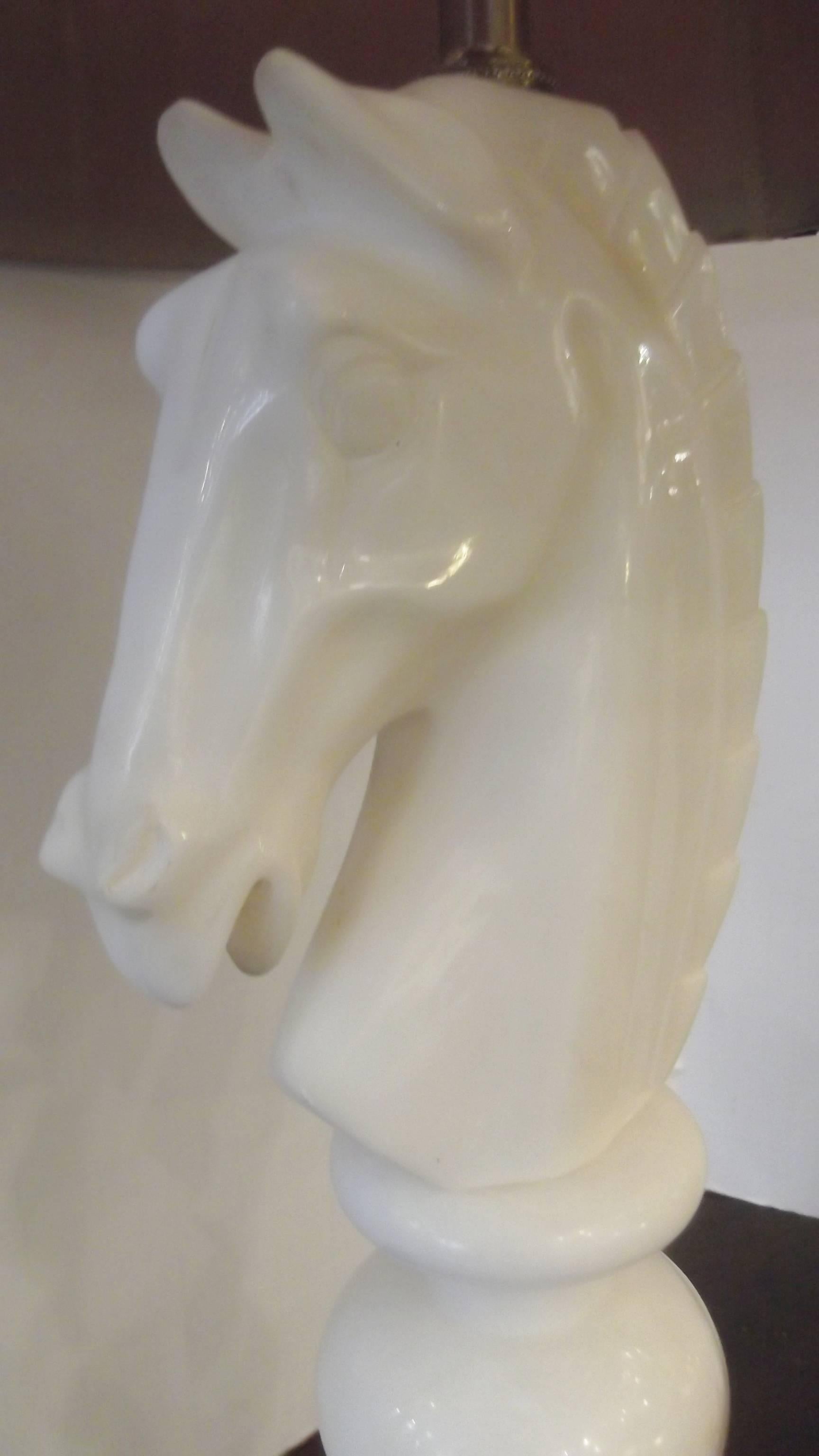 Carved 1950s, Italian Carrera Marble Horse Lamp